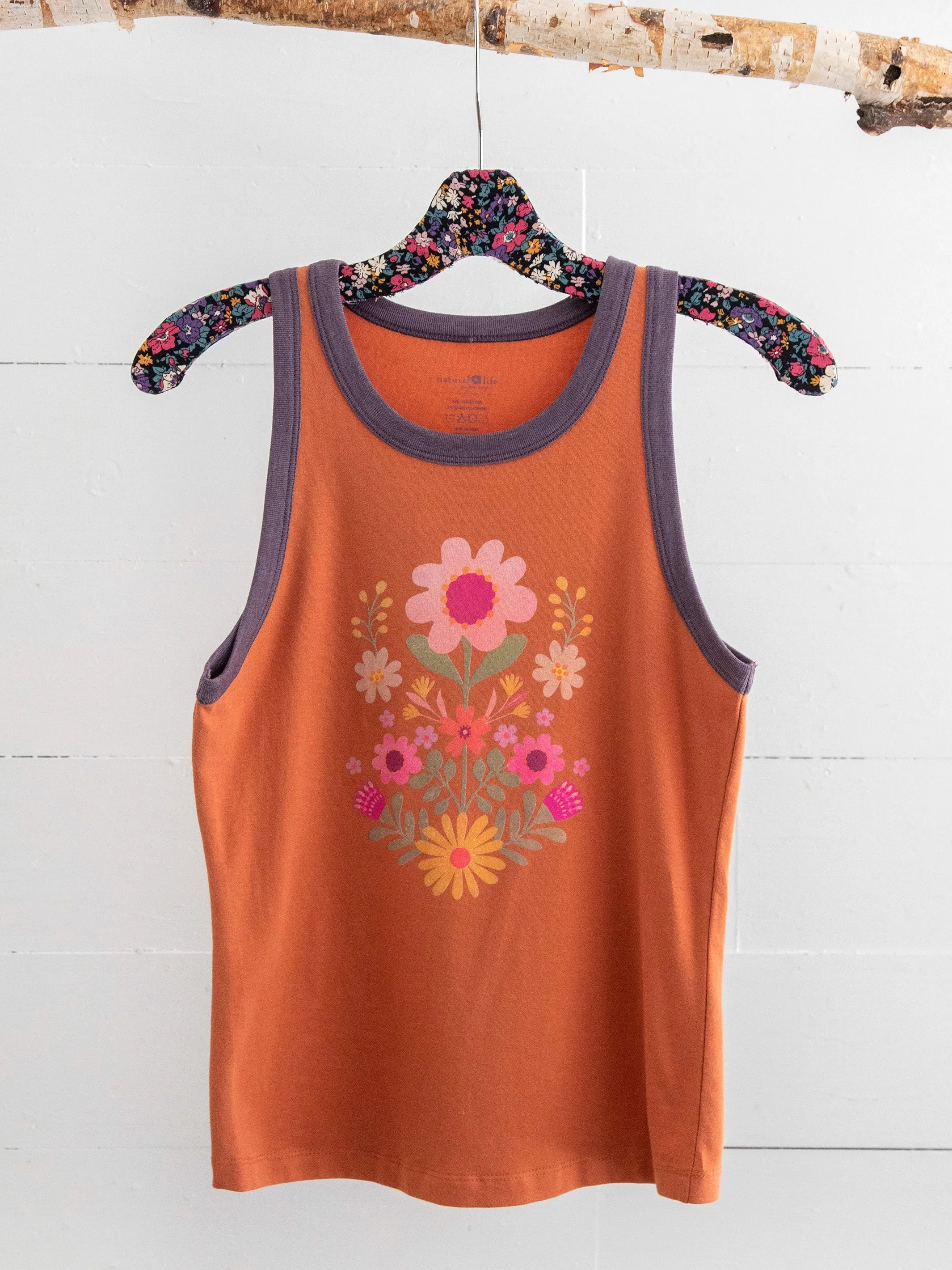 Ringer Tank Top - Rust Folk Floral sold by NATURAL LIFE product image thumbnail 2