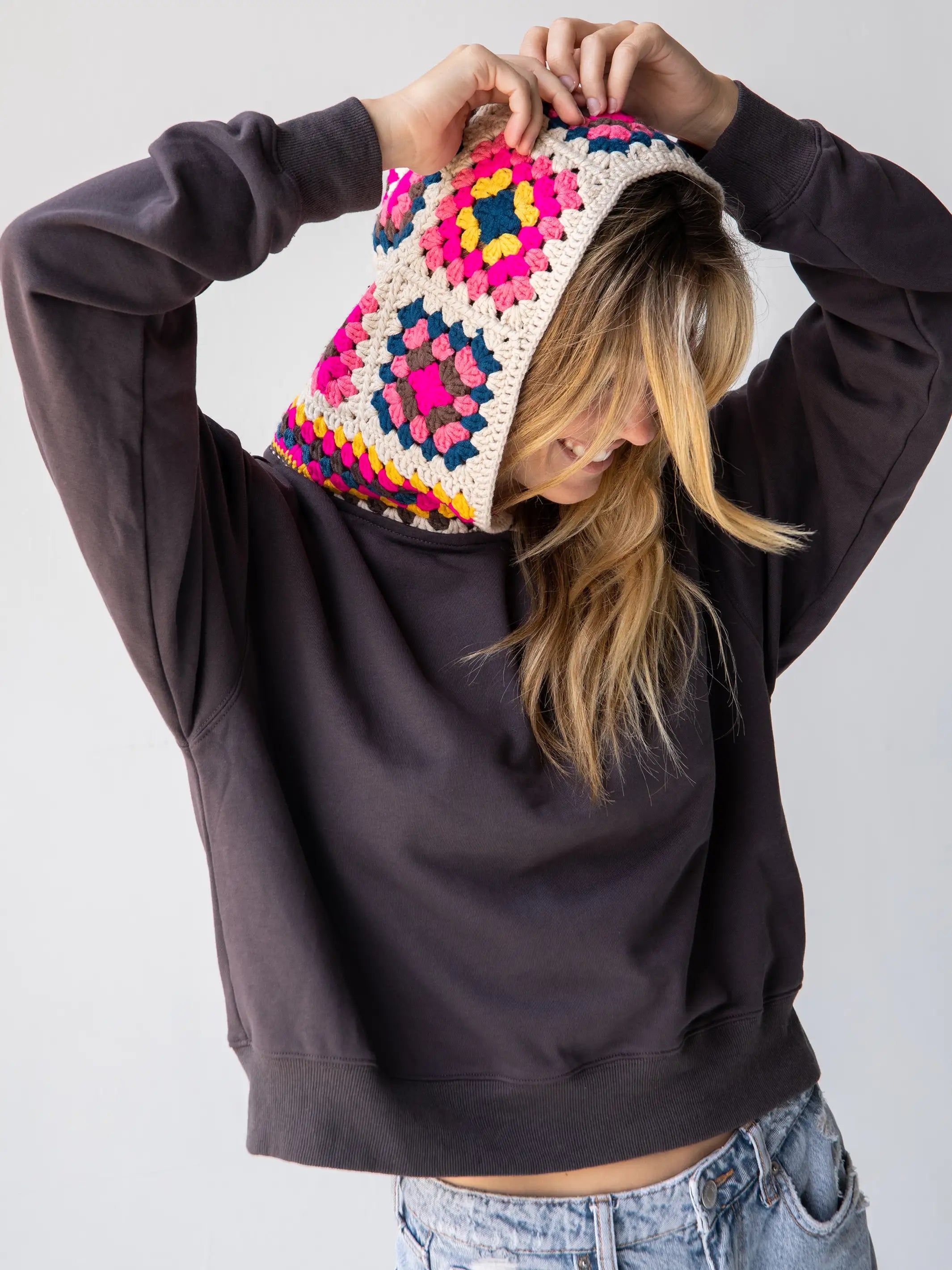 Crochet Hood Sweatshirt - Charcoal sold by NATURAL LIFE