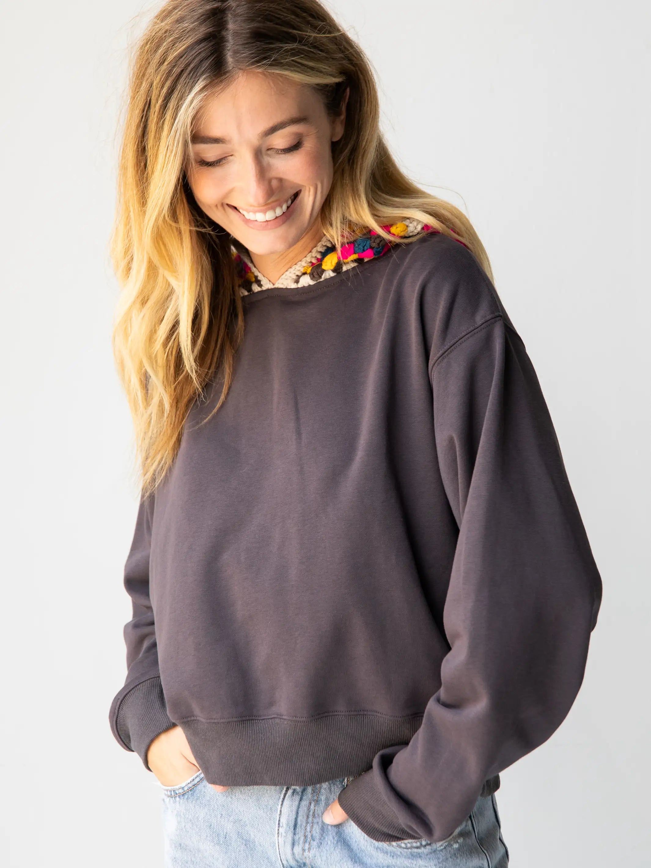 Crochet Hood Sweatshirt - Charcoal sold by NATURAL LIFE product image thumbnail 5