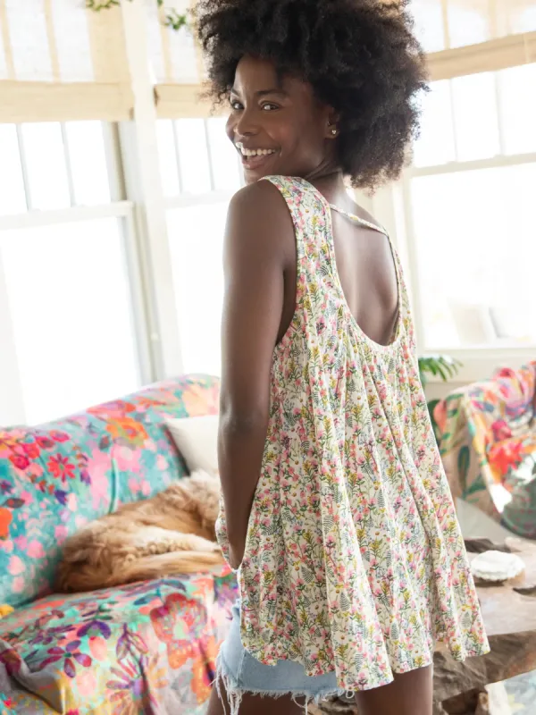 Free Spirit Cotton Tank Top - Cream Botanicals sold by NATURAL LIFE