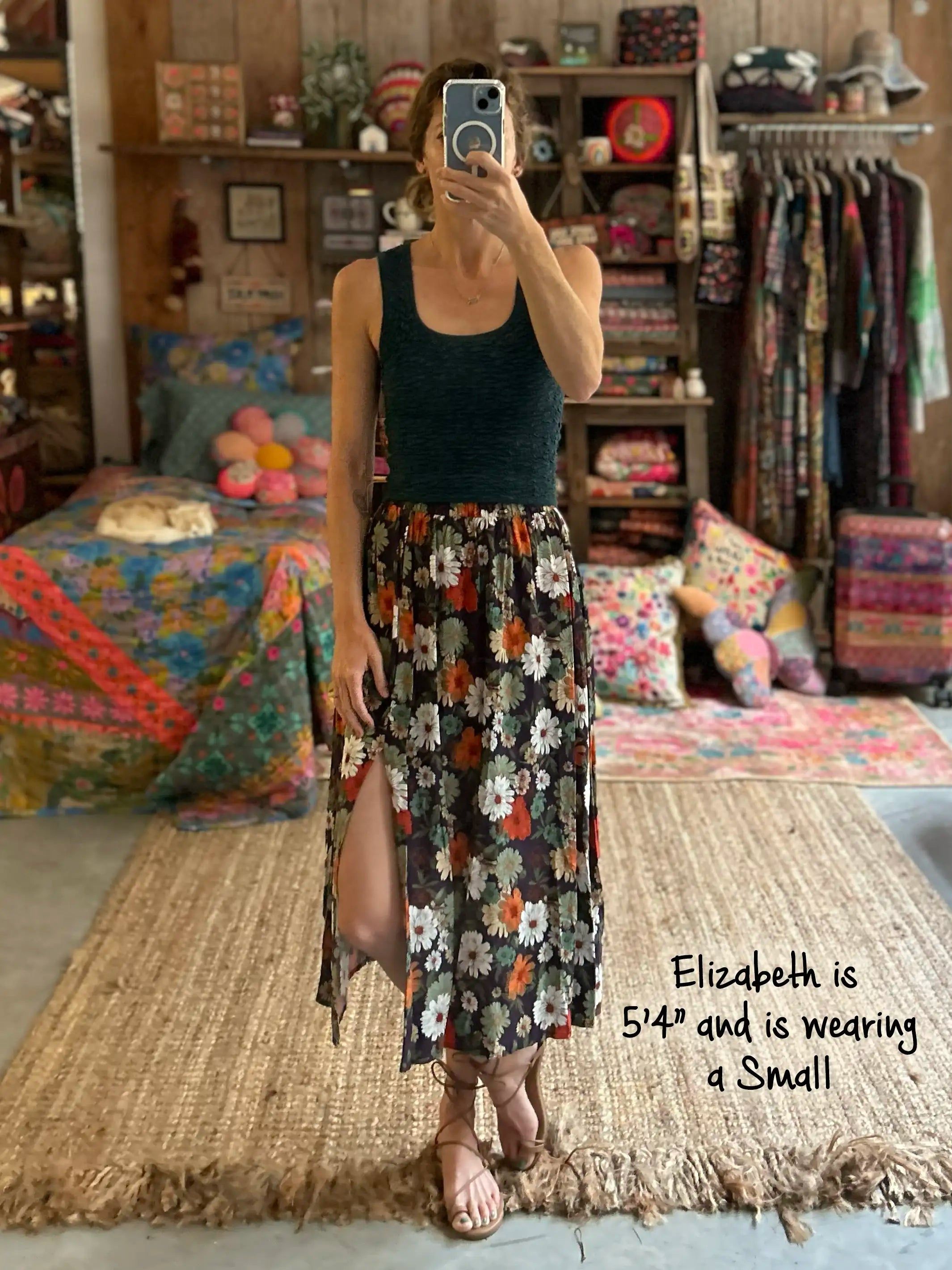 Betsy Midi Skirt - Orange Purple Daisies sold by NATURAL LIFE product image thumbnail 4