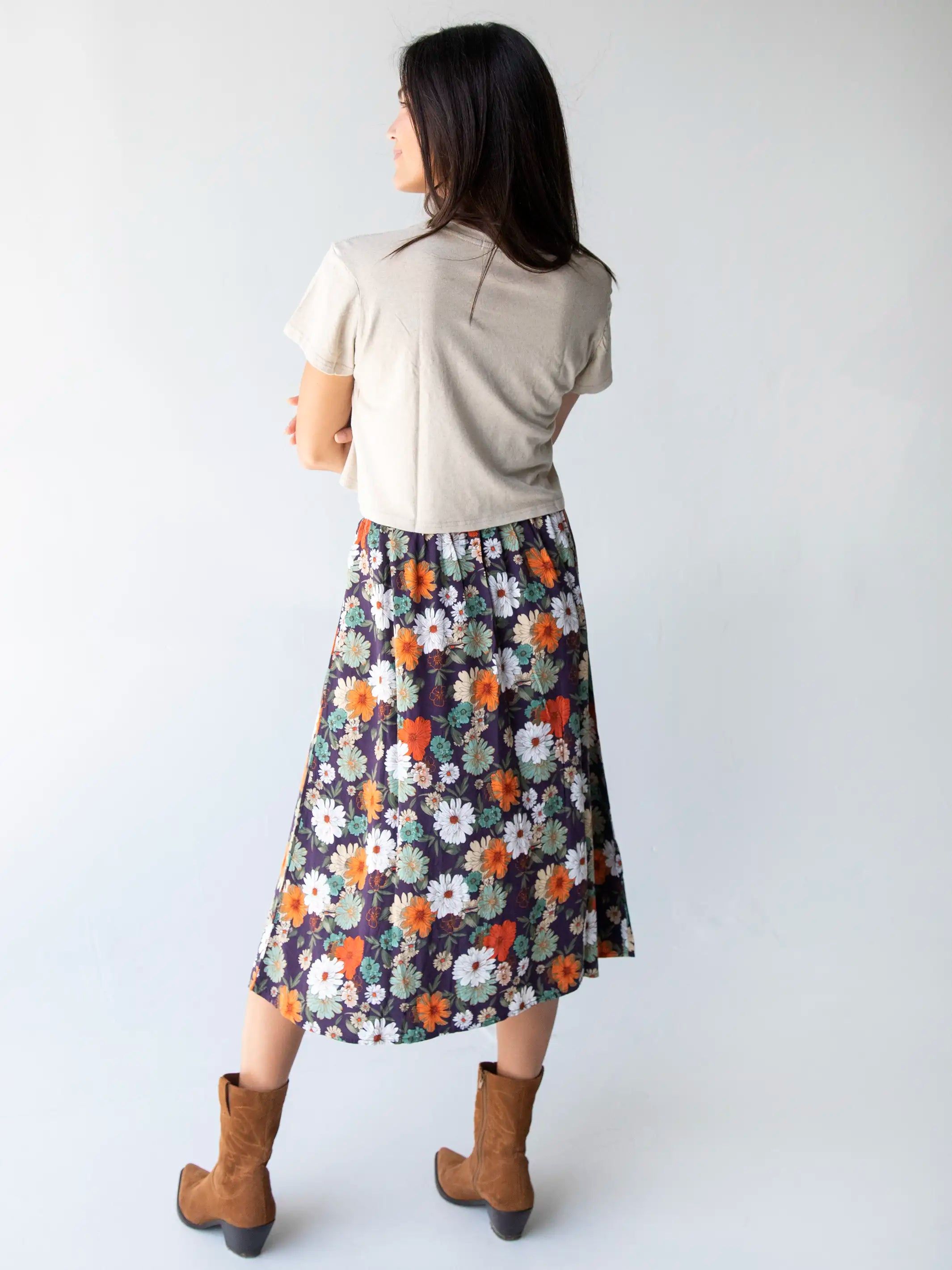 Betsy Midi Skirt - Orange Purple Daisies sold by NATURAL LIFE product image thumbnail 2