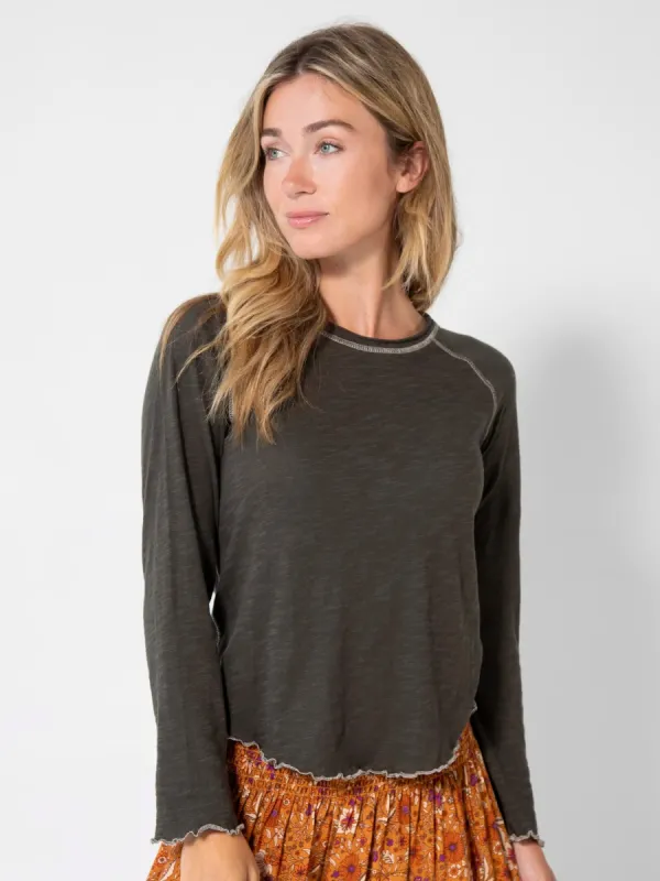 Lily Knit Cotton Long Sleeve Tee Shirt - Charcoal sold by NATURAL LIFE