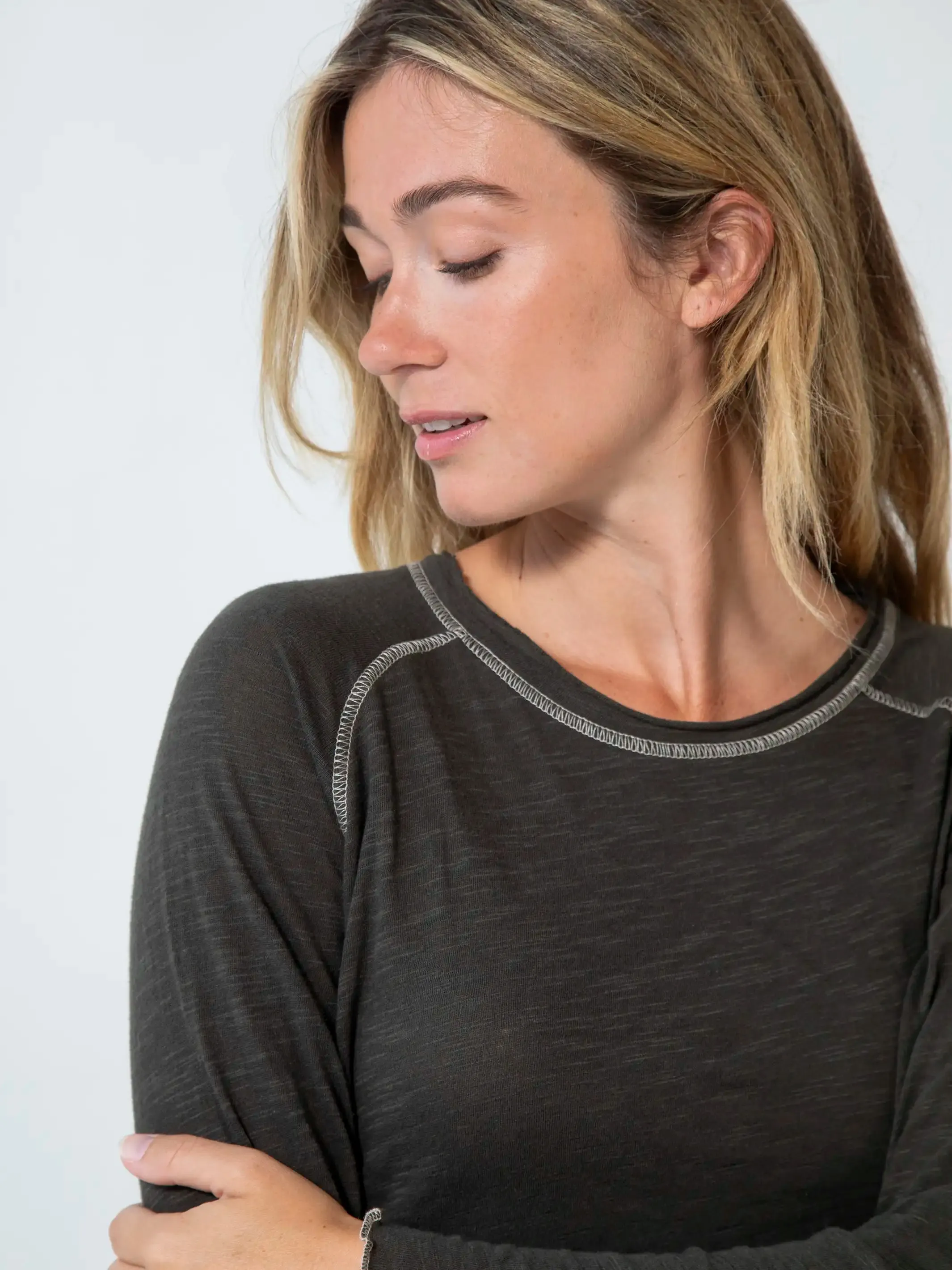 Lily Knit Cotton Long Sleeve Tee Shirt - Charcoal sold by NATURAL LIFE product image thumbnail 2