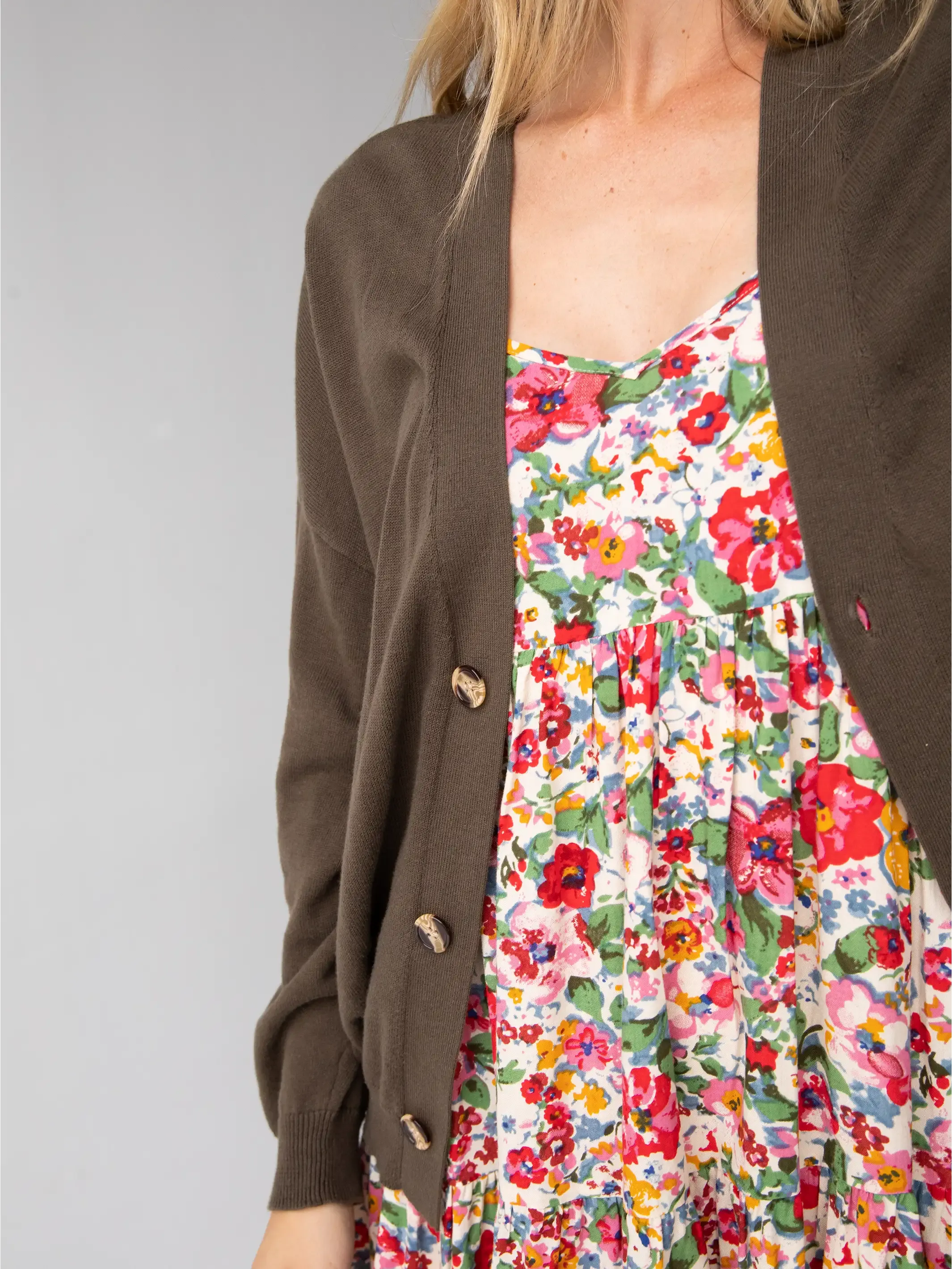 Live Happy Cotton Cardigan Sweater - Olive Daisy sold by NATURAL LIFE product image thumbnail 4