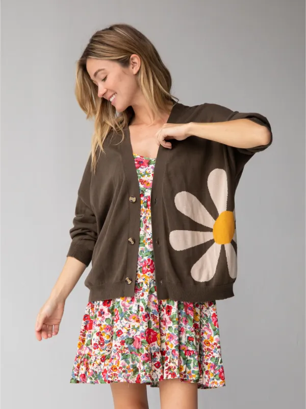 Live Happy Cotton Cardigan Sweater - Olive Daisy sold by NATURAL LIFE