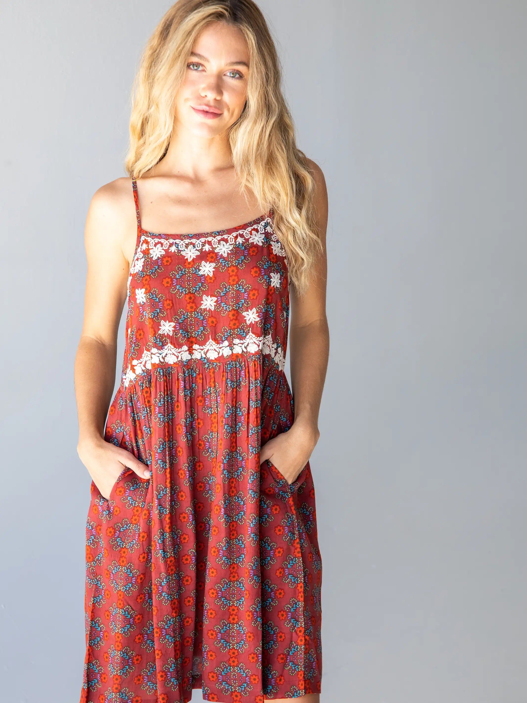 Embroidered Sara Dress - Red Wreath sold by NATURAL LIFE product image thumbnail 3