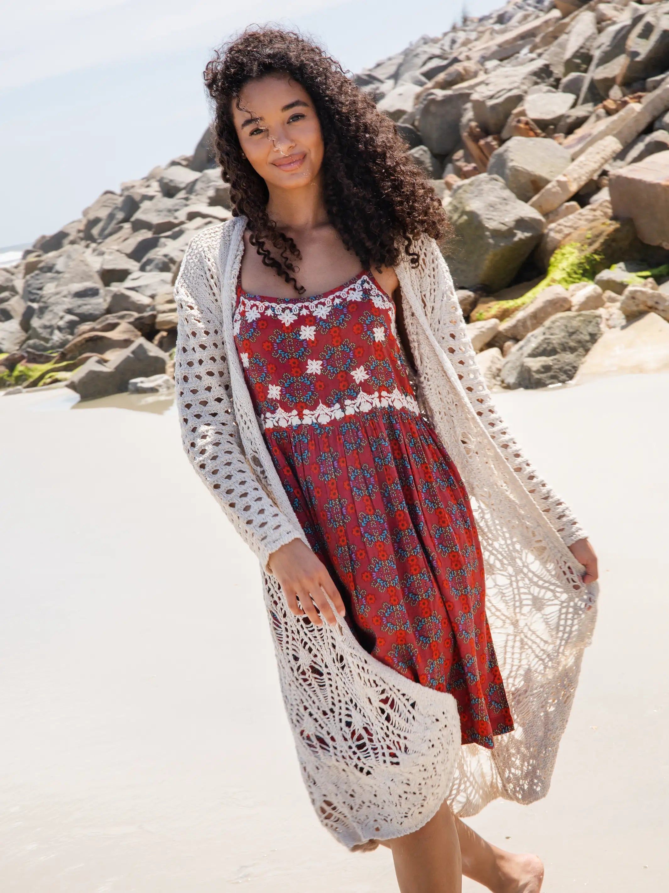 Embroidered Sara Dress - Red Wreath sold by NATURAL LIFE