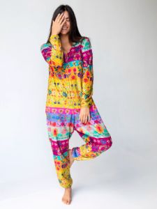 Fleece Onesie Pajamas - Magenta Floral Border sold by NATURAL LIFE