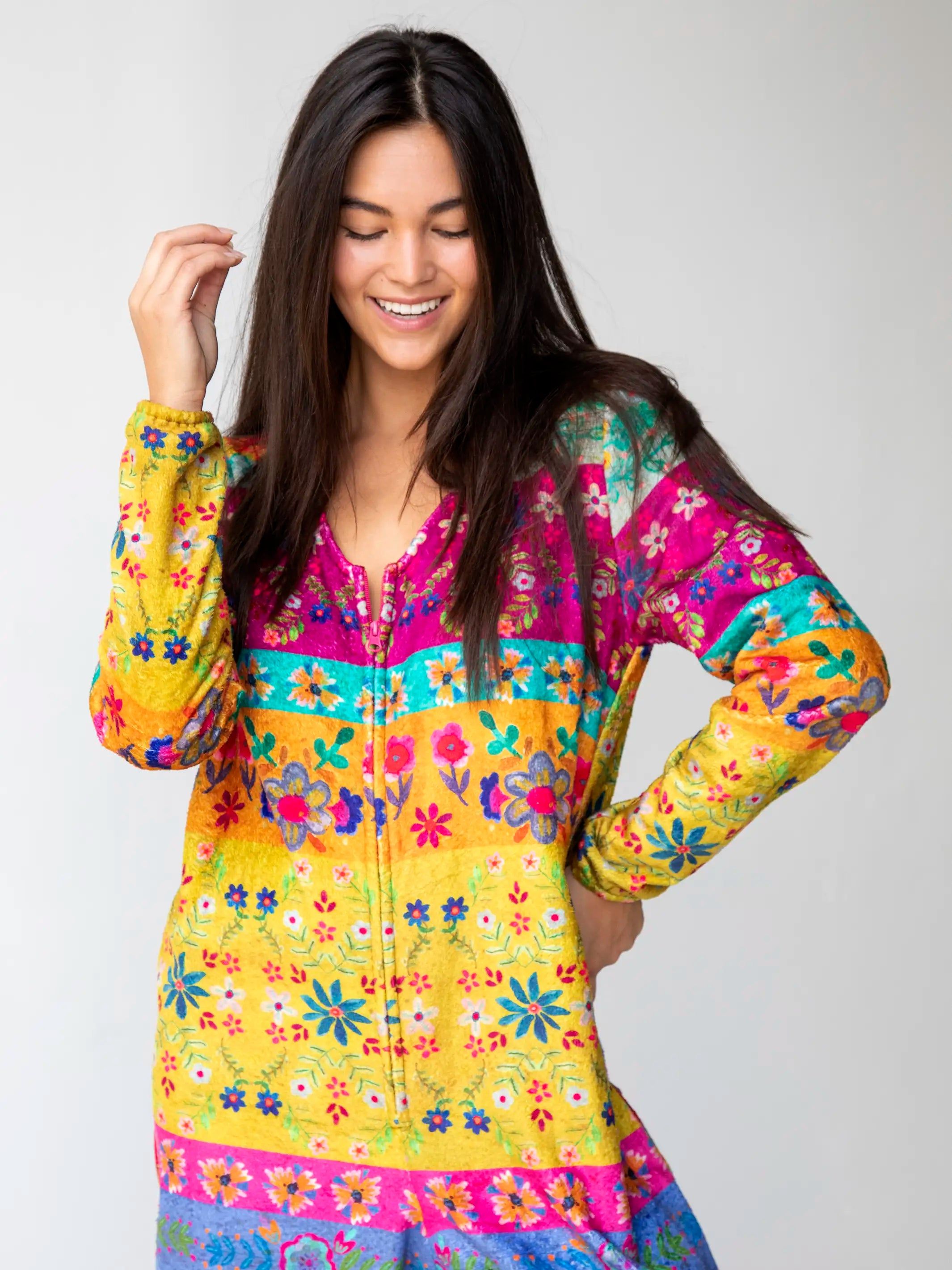 Fleece Onesie Pajamas - Magenta Floral Border sold by NATURAL LIFE product image thumbnail 2