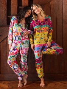 Fleece Onesie Pajamas - Magenta Floral Border sold by NATURAL LIFE