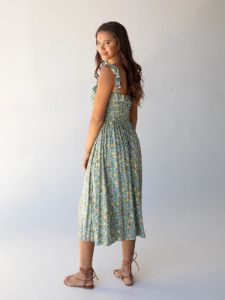 Megan Smocked Midi Dress - Green Blue Floral sold by NATURAL LIFE