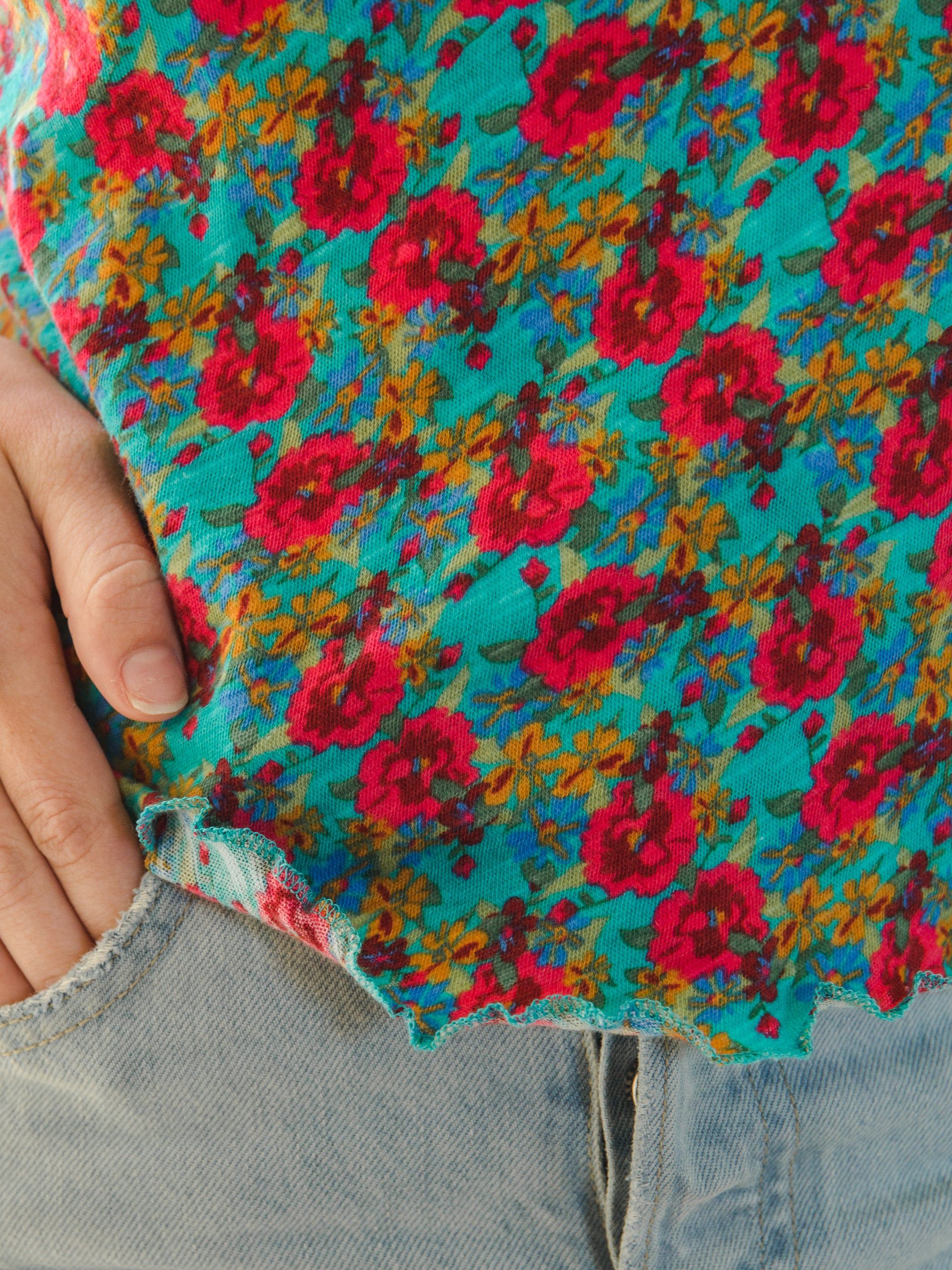 Lily Printed Knit Tee Shirt - Red Turquoise Floral sold by NATURAL LIFE product image thumbnail 4