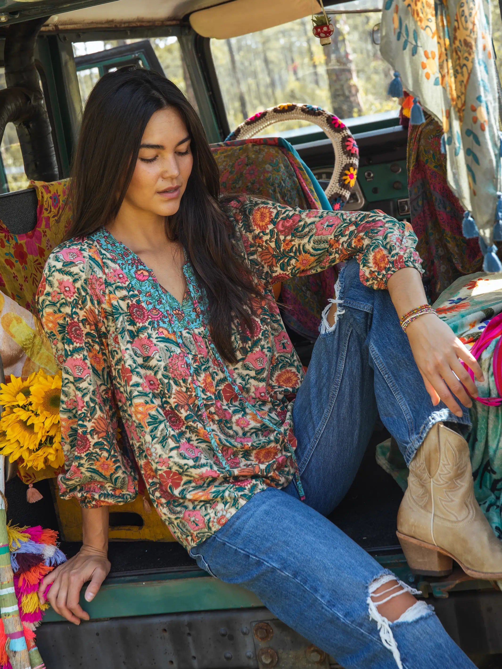 Rowan Dress Top - Cream Turquoise Mix sold by NATURAL LIFE product image thumbnail 4