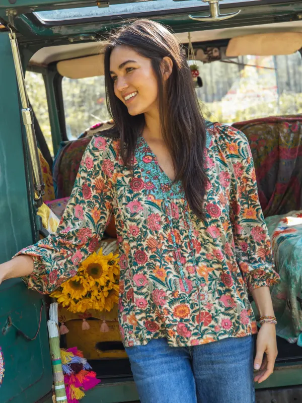 Rowan Top - Cream Turquoise Mix sold by NATURAL LIFE