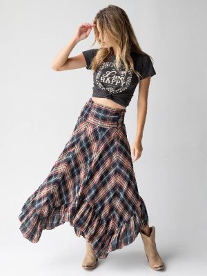 Feelin' Alive Convertible Midi Skirt Navy Plaid Parallel