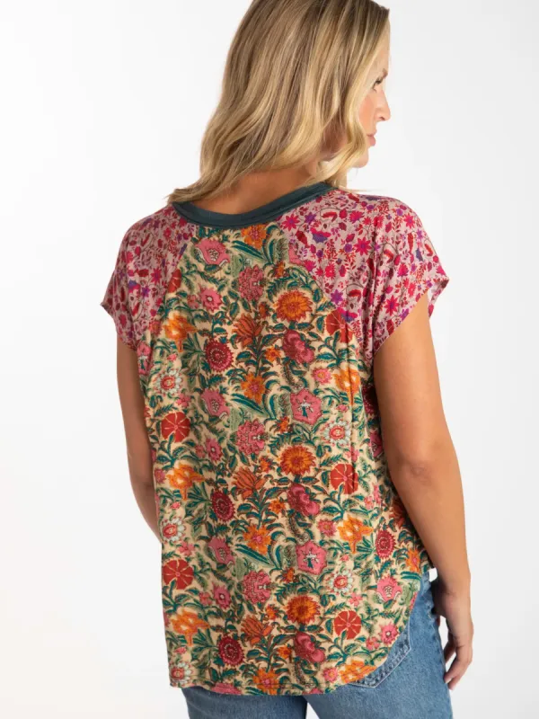 Daphne Mixed Print Top - Tan Magenta Mixed Floral sold by NATURAL LIFE