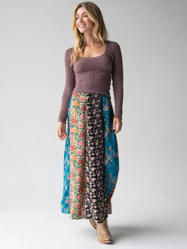 Valentina Maxi Skirt - Turquoise Mixed Print sold by NATURAL LIFE