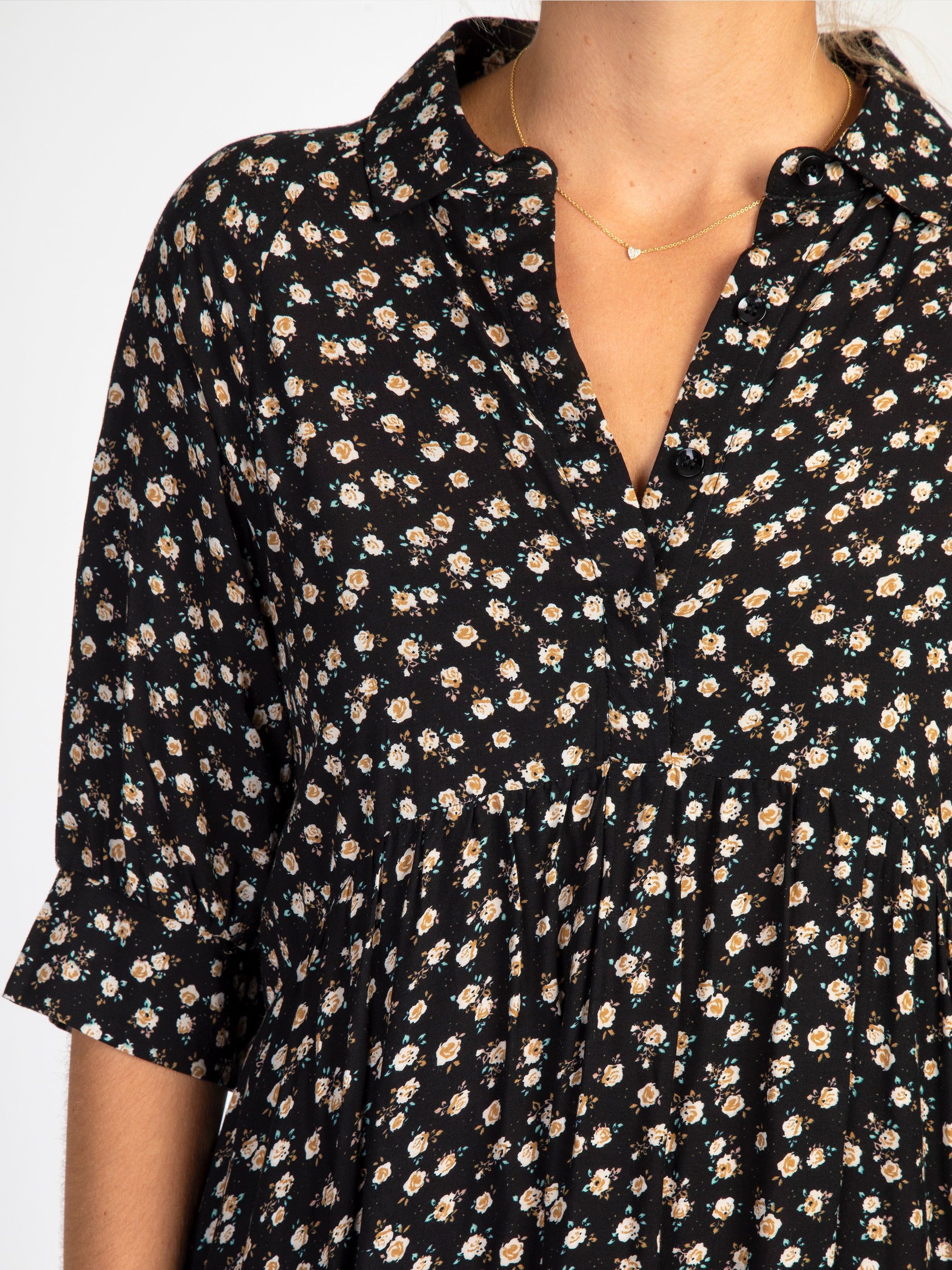 Rebecca Tiered Dress - Black Cream Roses sold by NATURAL LIFE product image thumbnail 4