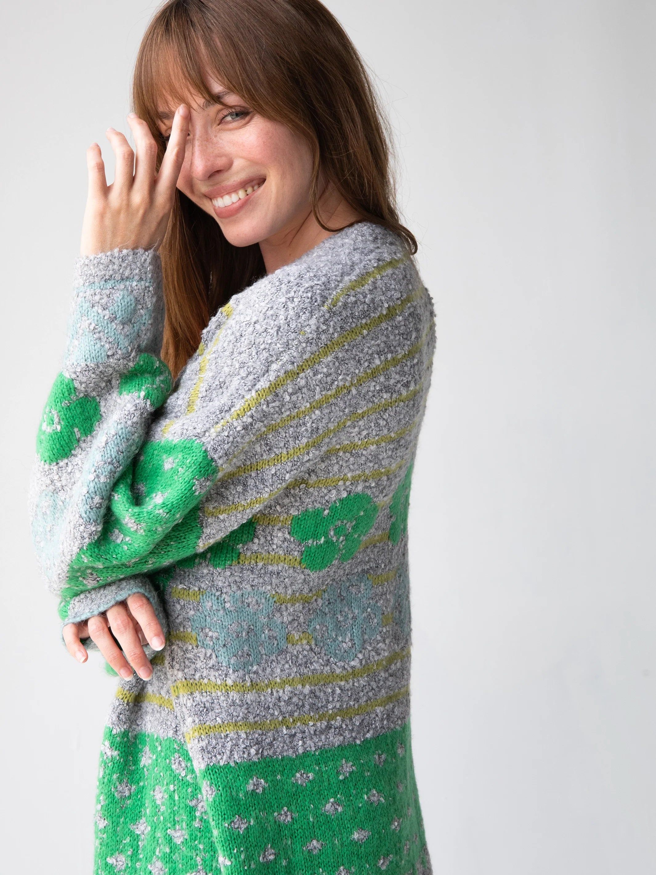 Calla Jacquard Cardigan Sweater - Heather Grey sold by NATURAL LIFE product image thumbnail 5