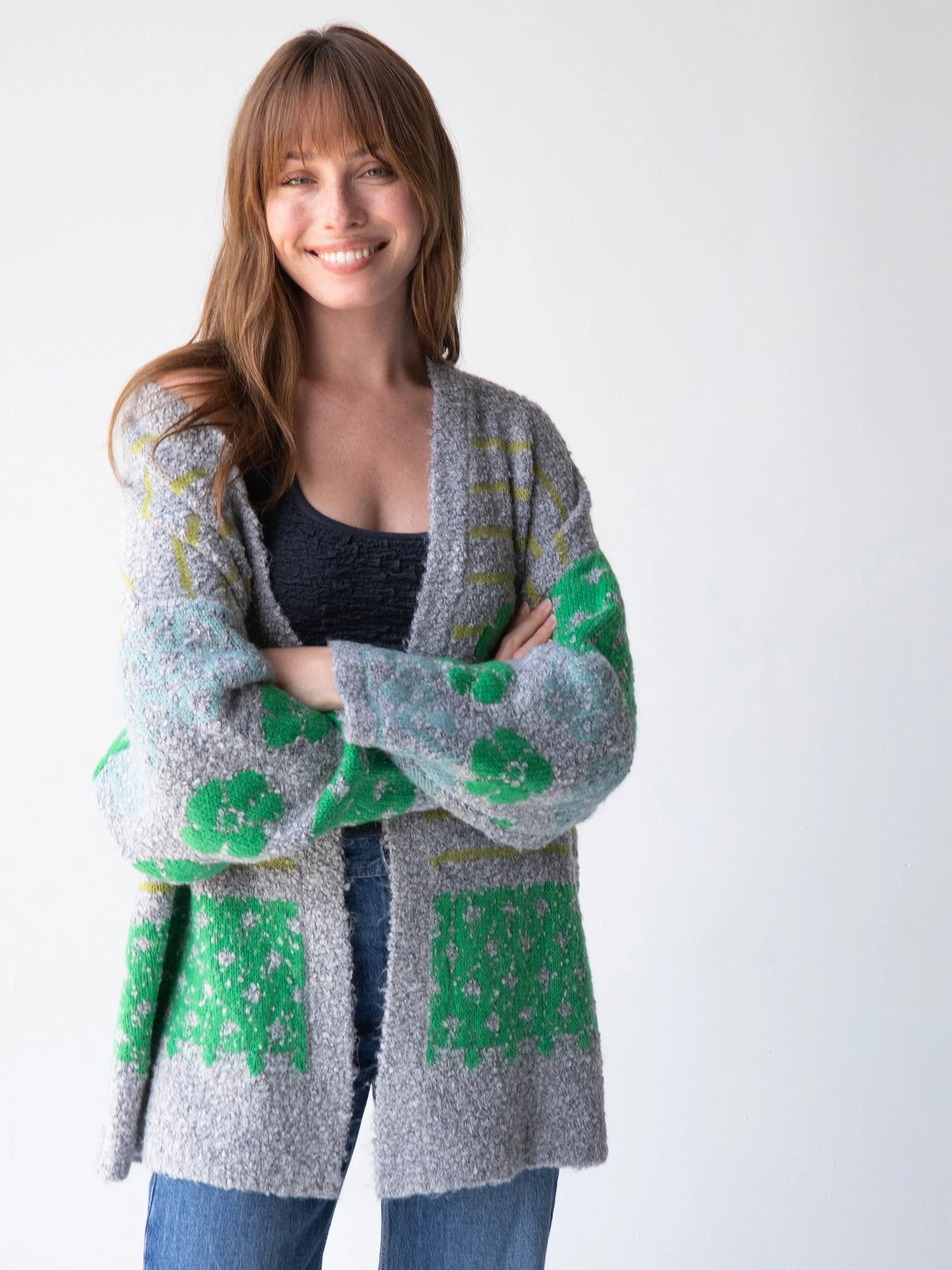 Calla Jacquard Cardigan Sweater - Heather Grey sold by NATURAL LIFE product image thumbnail 2