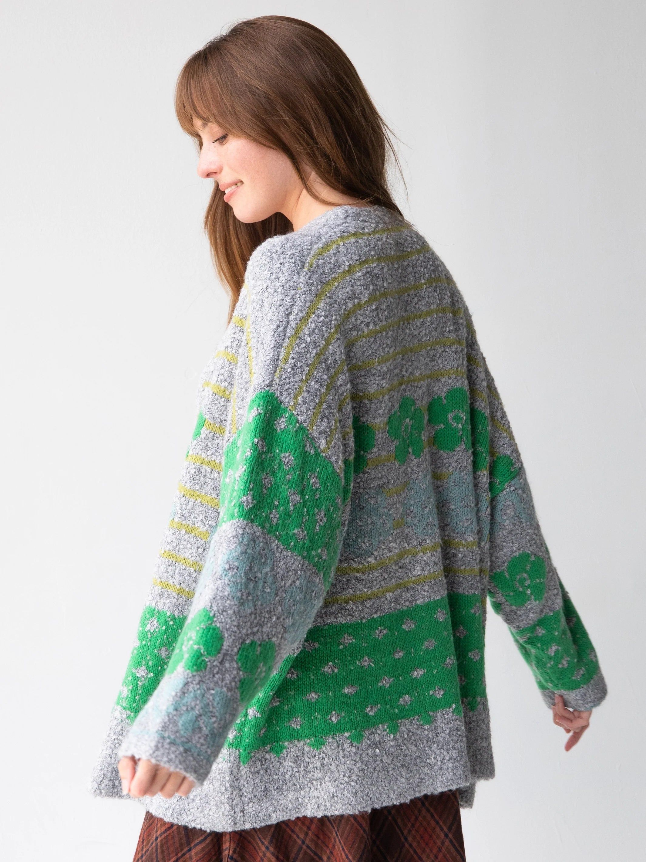 Calla Jacquard Cardigan Sweater - Heather Grey sold by NATURAL LIFE product image thumbnail 3