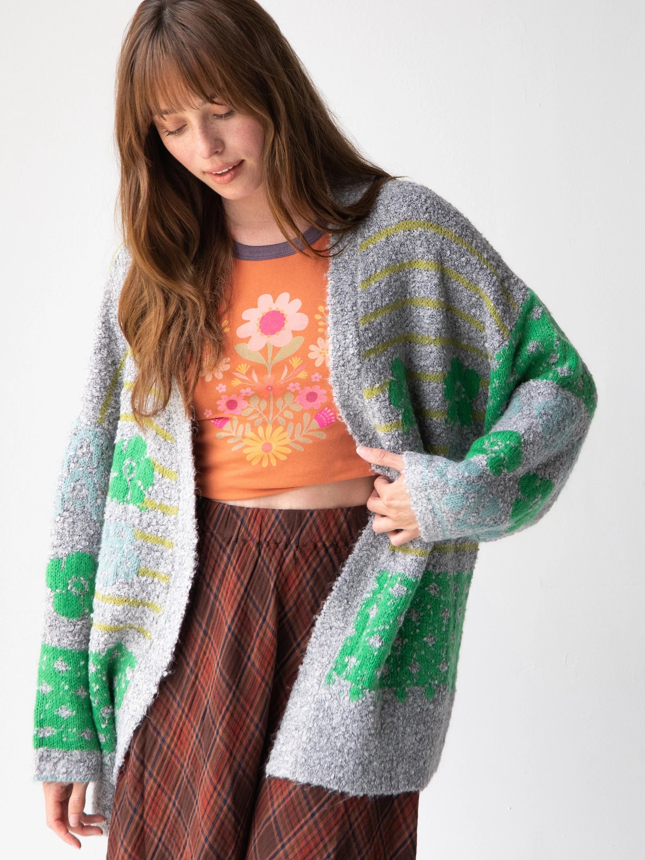 Calla Jacquard Cardigan Sweater - Heather Grey sold by NATURAL LIFE product image thumbnail 4