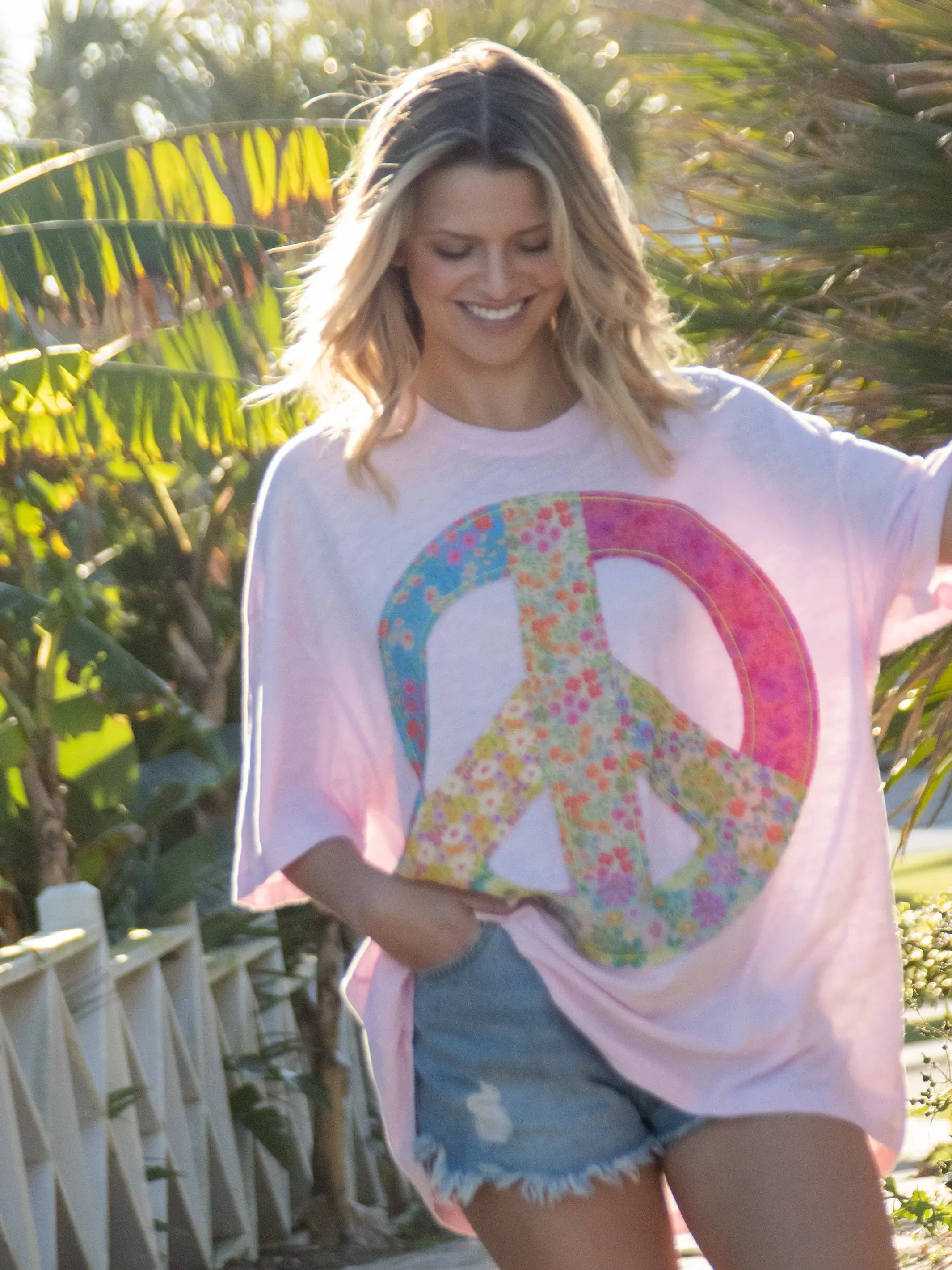 Oversized Applique Tee - Light Pink Peace Sign sold by NATURAL LIFE product image thumbnail 5