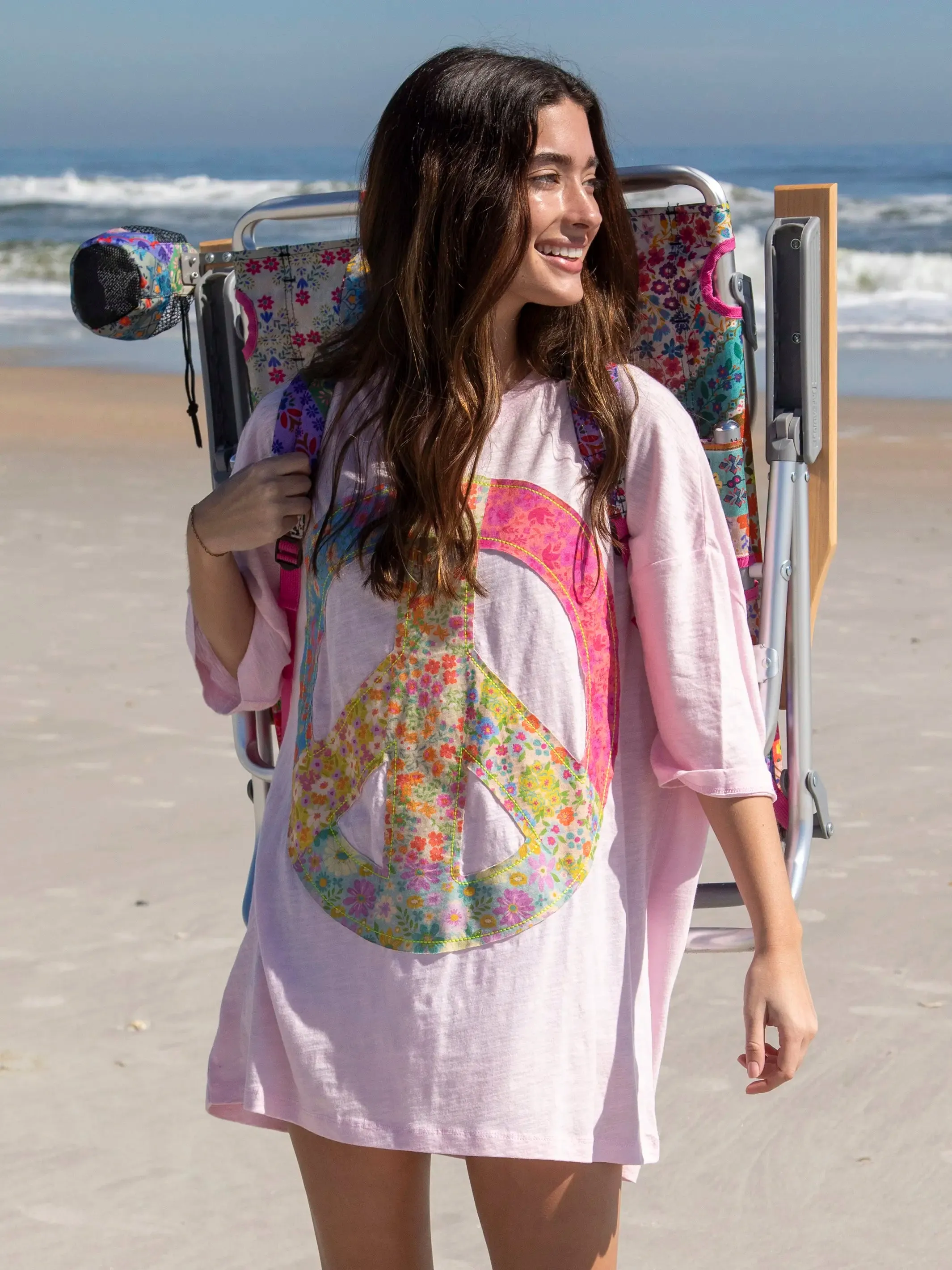 Oversized Cotton Applique Tee - Light Pink Peace Sign sold by NATURAL LIFE product image thumbnail 4