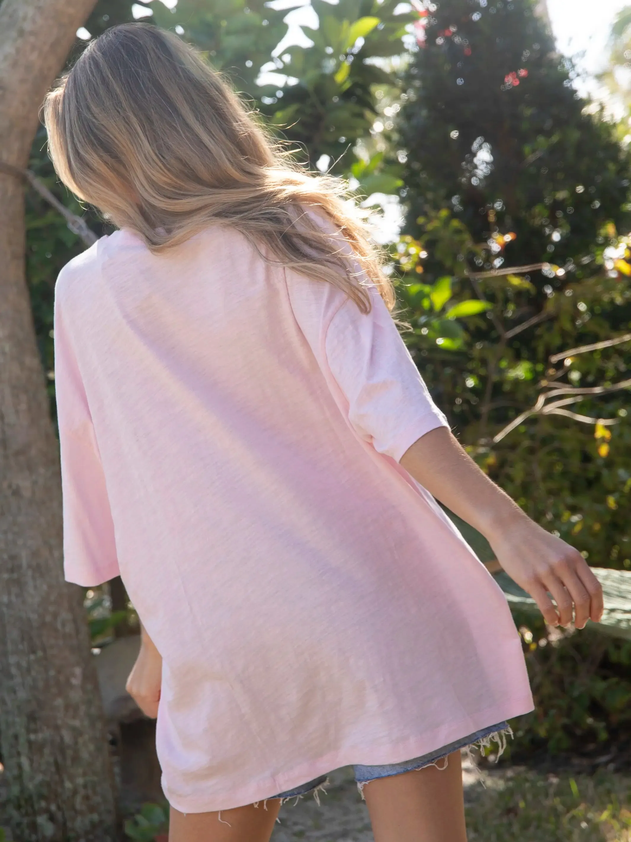 Oversized Cotton Applique Tee - Light Pink Peace Sign sold by NATURAL LIFE product image thumbnail 3