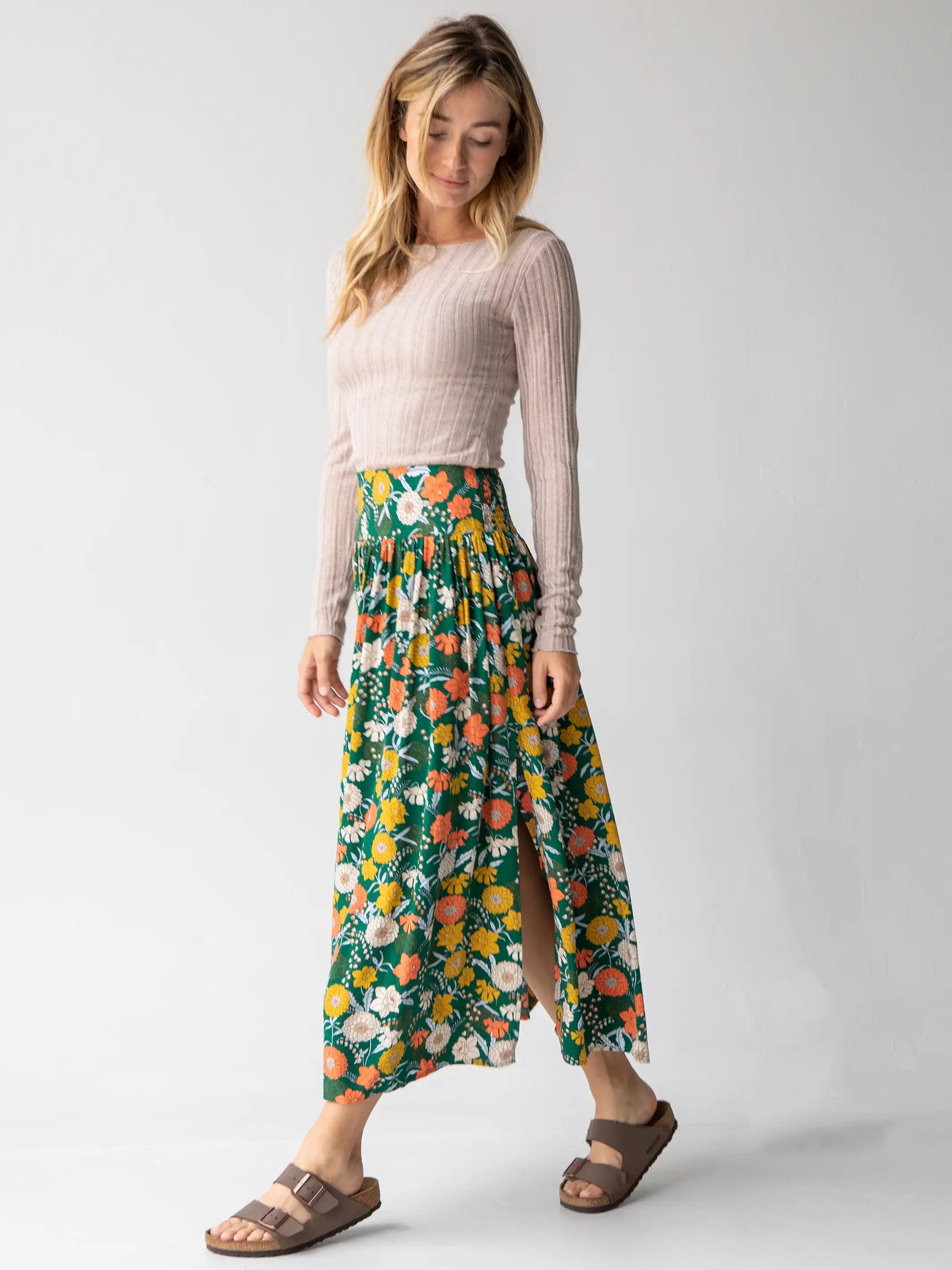 Addie Midi Skirt - Green Yellow Daffodil sold by NATURAL LIFE