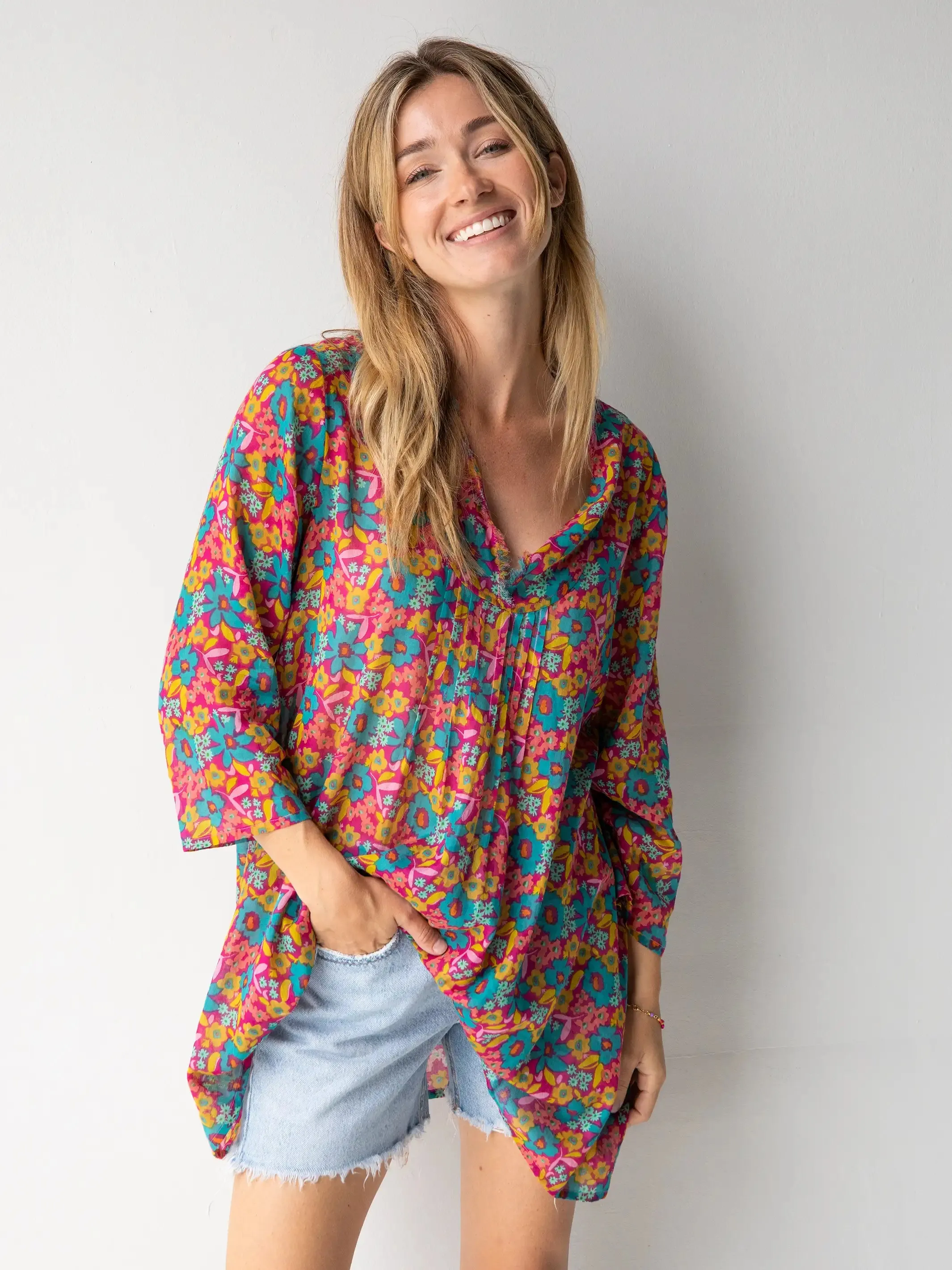 Cotton Cover-Up-In-A-Bag - Turquoise Pink sold by NATURAL LIFE product image thumbnail 3