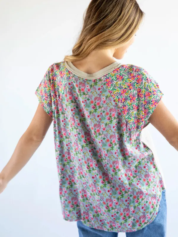 Daphne Mixed Print Top - Blue Pink Mixed Floral sold by NATURAL LIFE