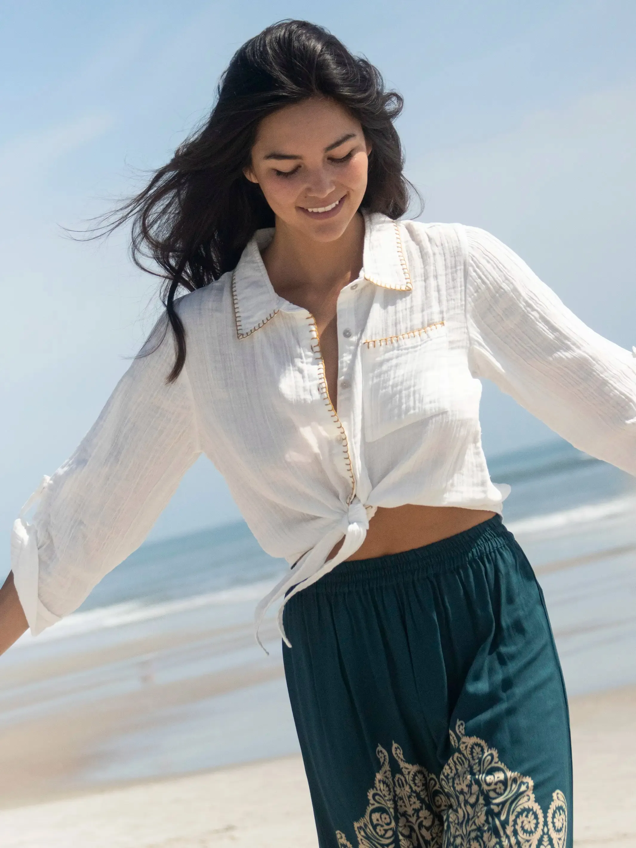 Lola Tie Button Down - White sold by NATURAL LIFE product image thumbnail 2