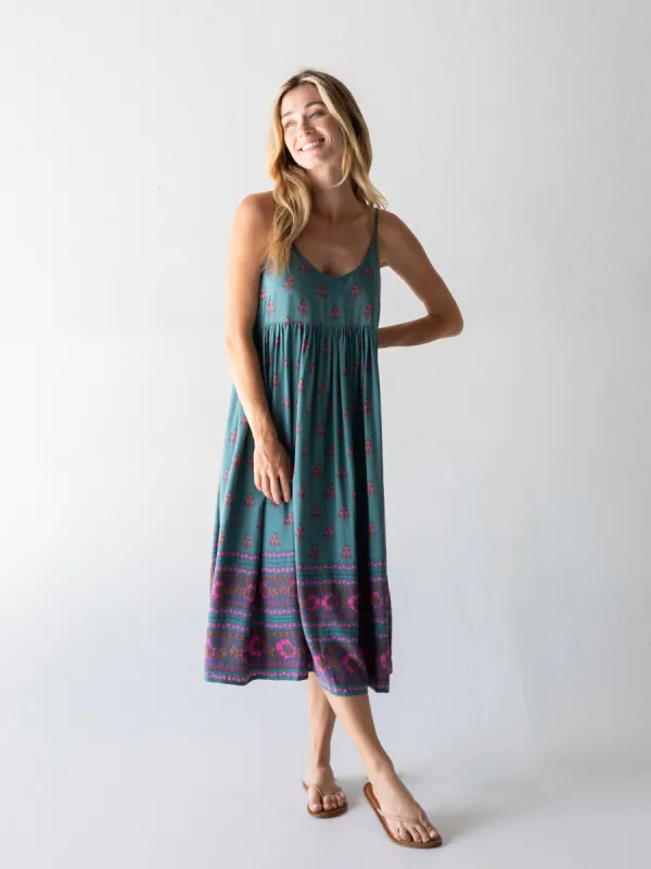 Gigi Midi Dress - Teal Floral Border sold by NATURAL LIFE