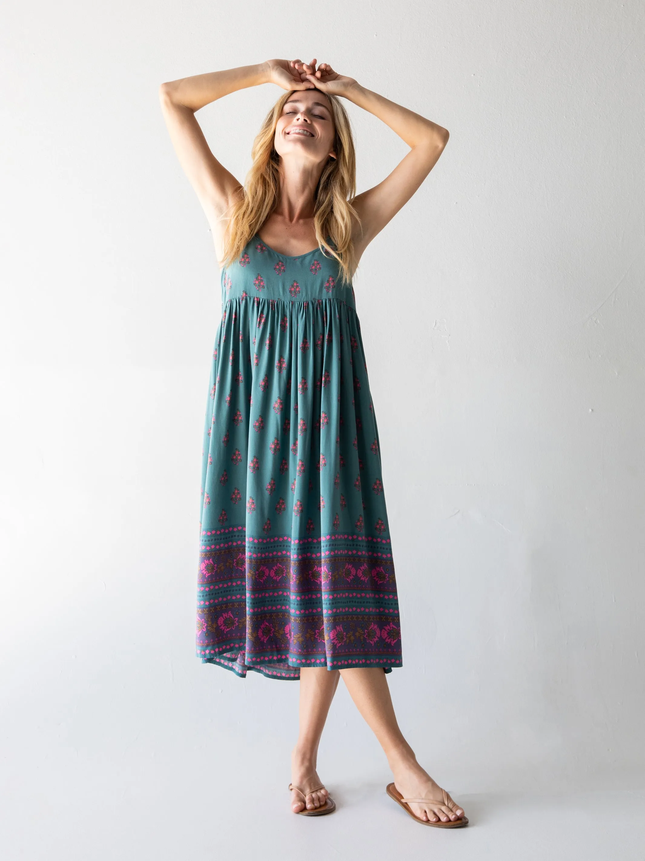 Gigi Midi Dress - Teal Floral Border sold by NATURAL LIFE product image thumbnail 4