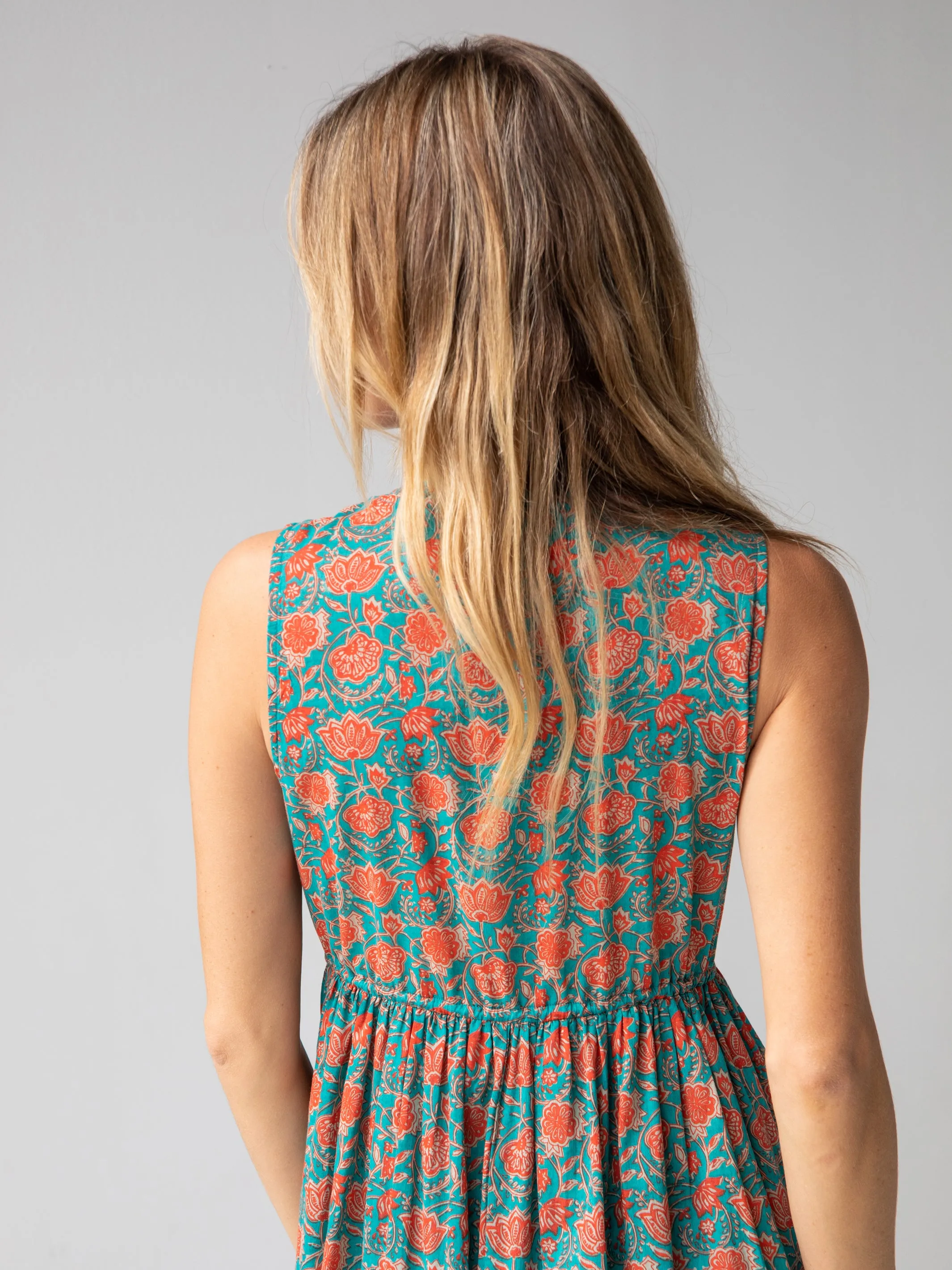 Amelia Sleeveless Shirt Dress - Turquoise Vines sold by NATURAL LIFE product image thumbnail 3