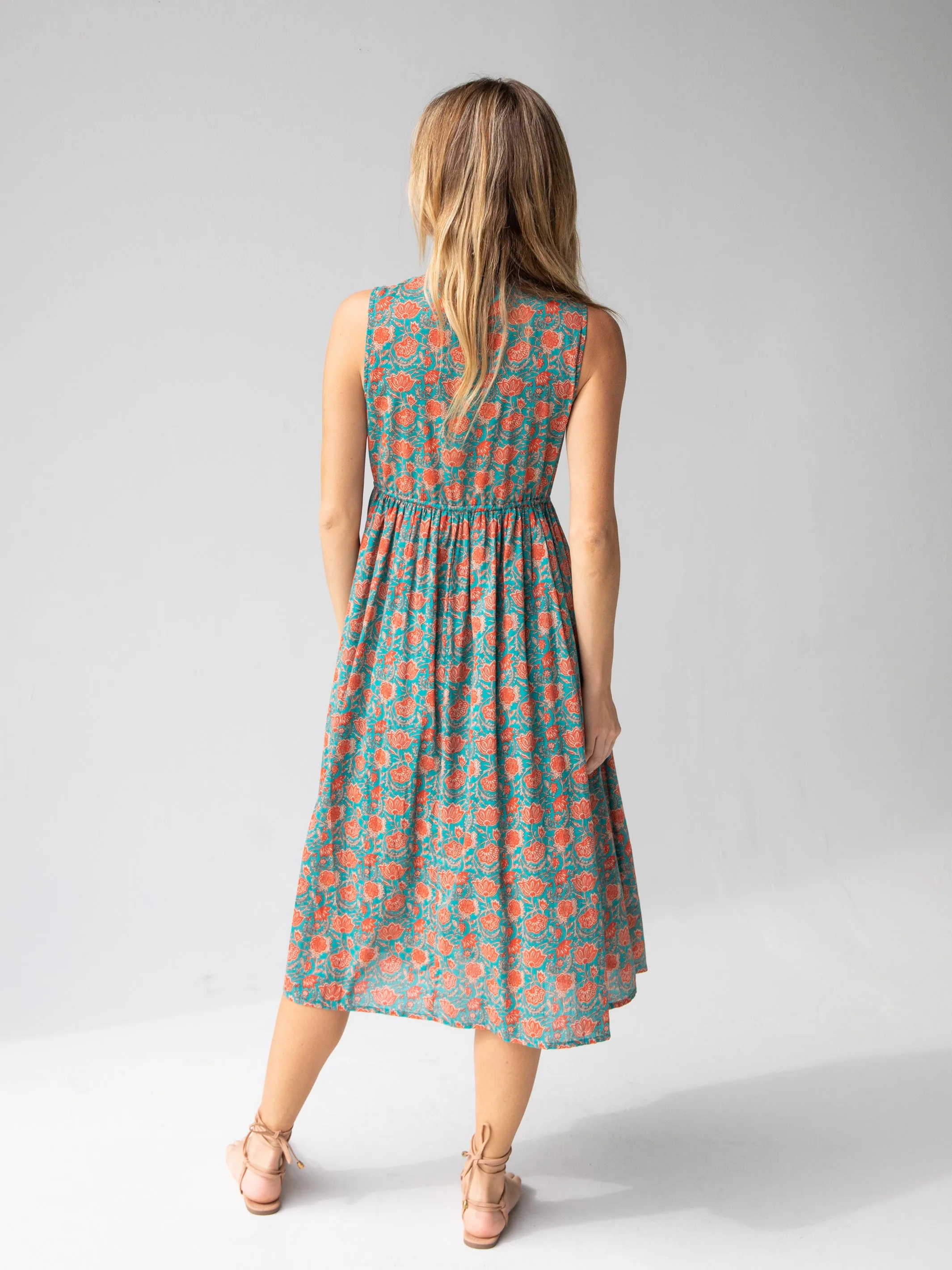 Amelia Sleeveless Shirt Dress - Turquoise Vines sold by NATURAL LIFE product image thumbnail 4