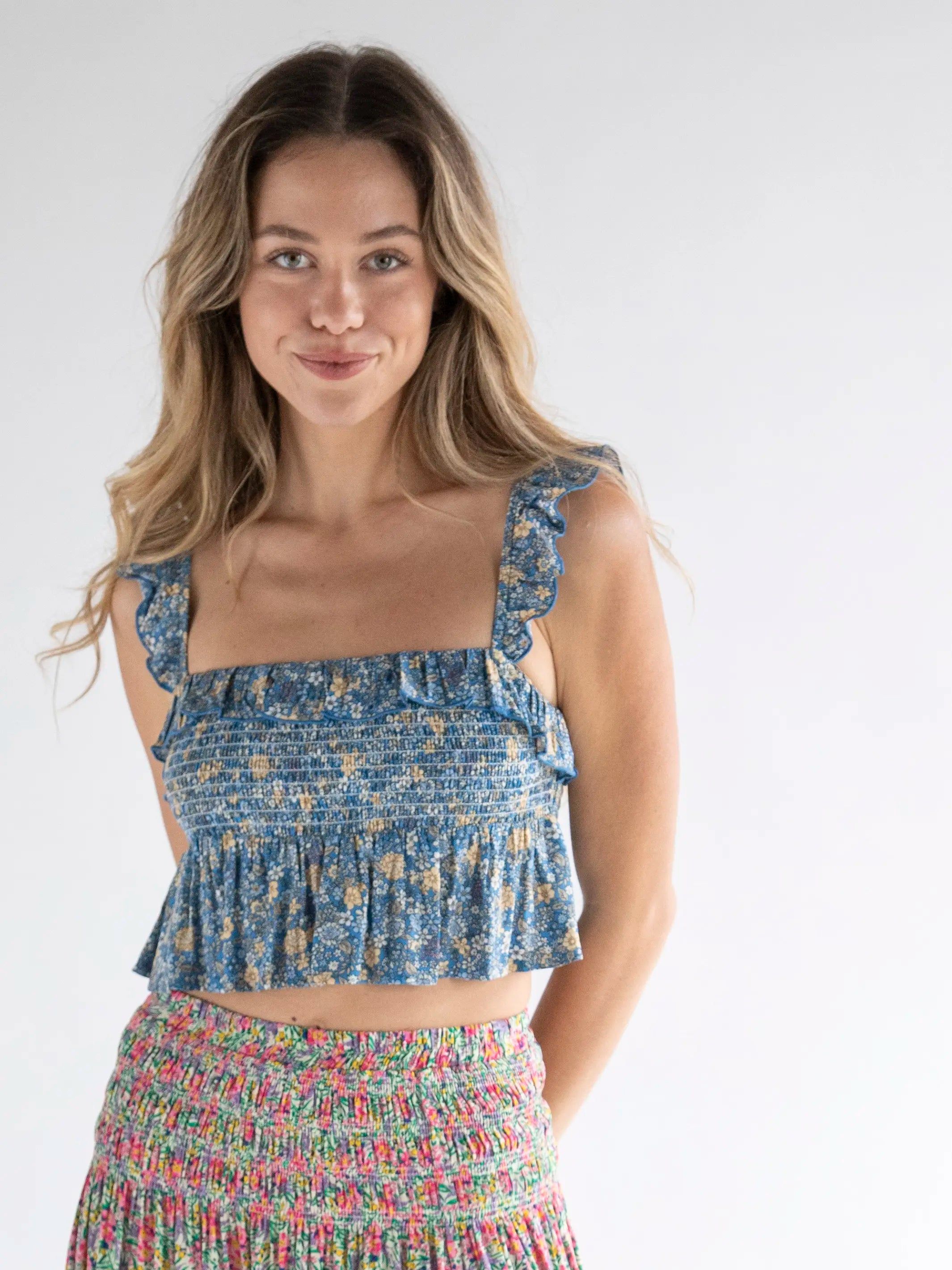 Angelina Smocked Top - Blue Ditsy Floral sold by NATURAL LIFE