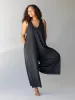 Knit V-Neck Jumpsuit - Charcoal sold by NATURAL LIFE