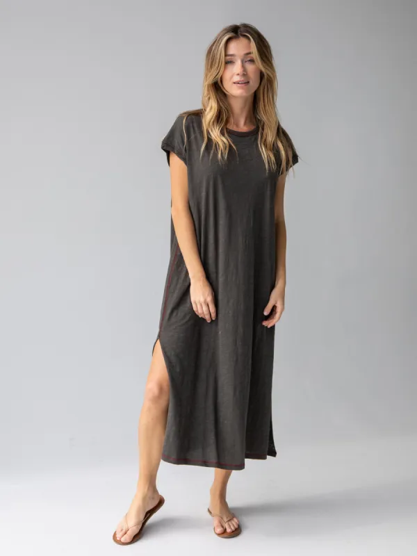 Frankie Knit Cotton Tee Midi Dress - Charcoal sold by NATURAL LIFE
