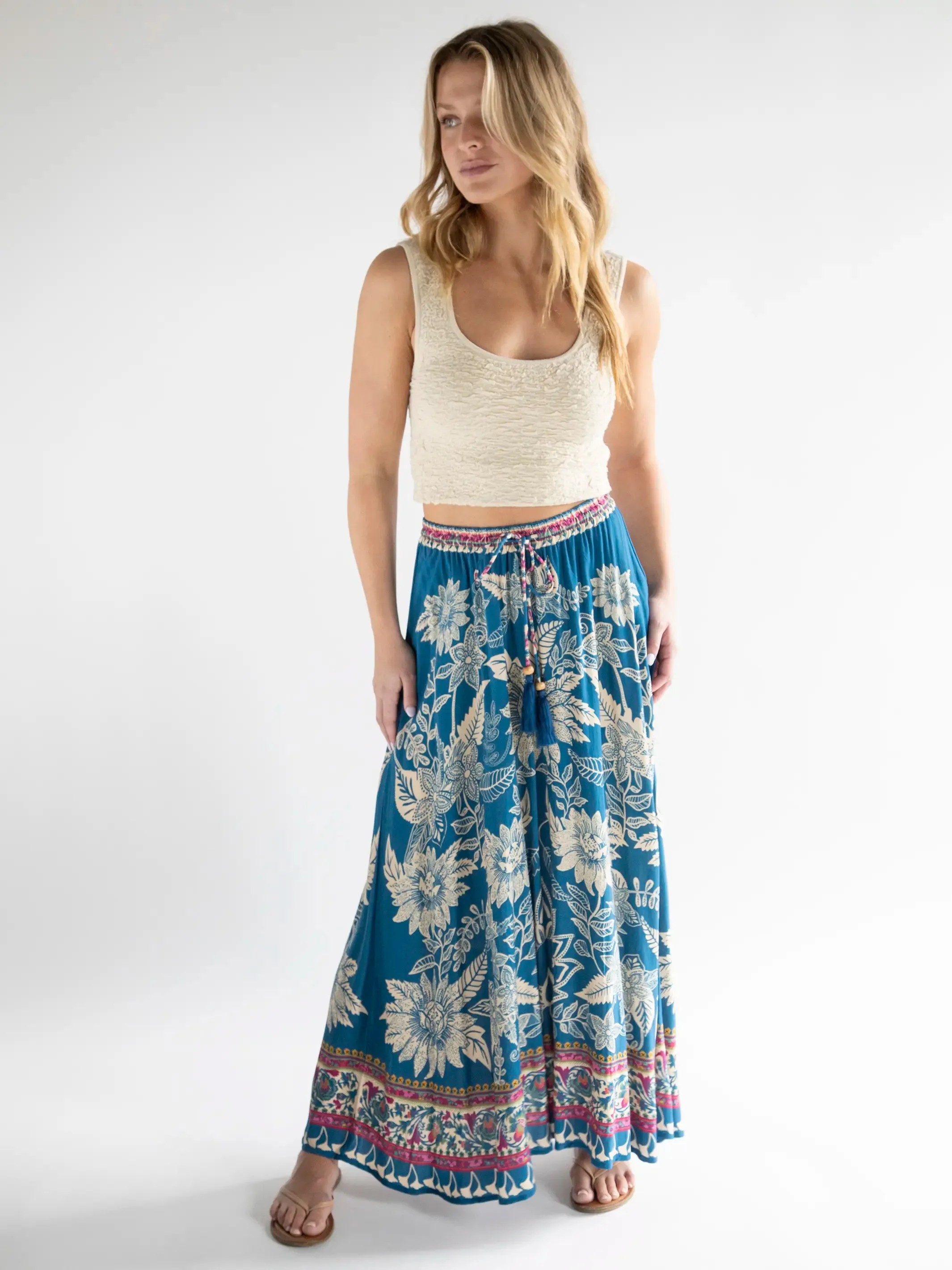 Milena Skirt - Blue Pink Border sold by NATURAL LIFE