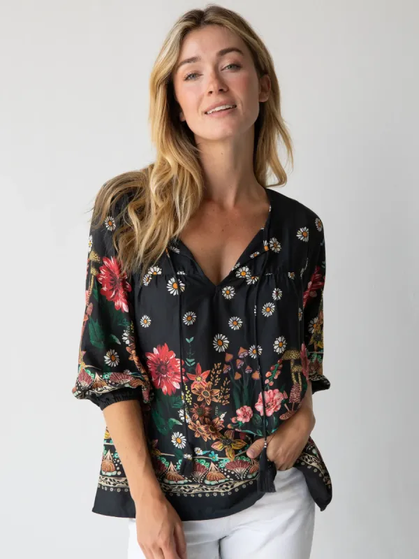 Maribel Top - Black Floral Mushroom sold by NATURAL LIFE