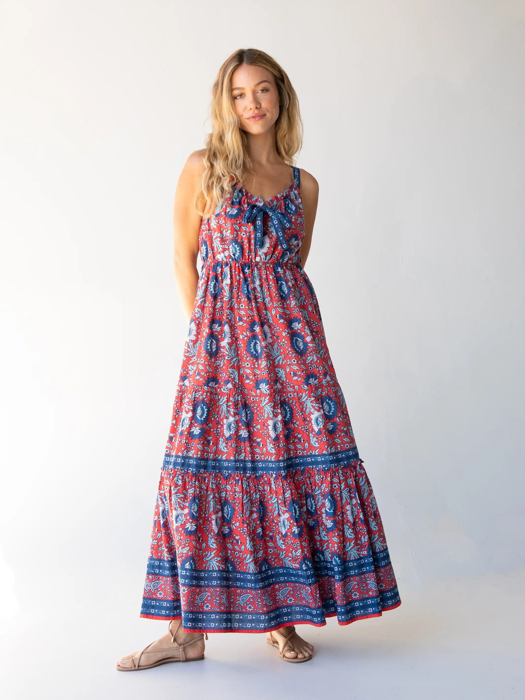 Isabella Maxi Dress - Red Blue Floral sold by NATURAL LIFE