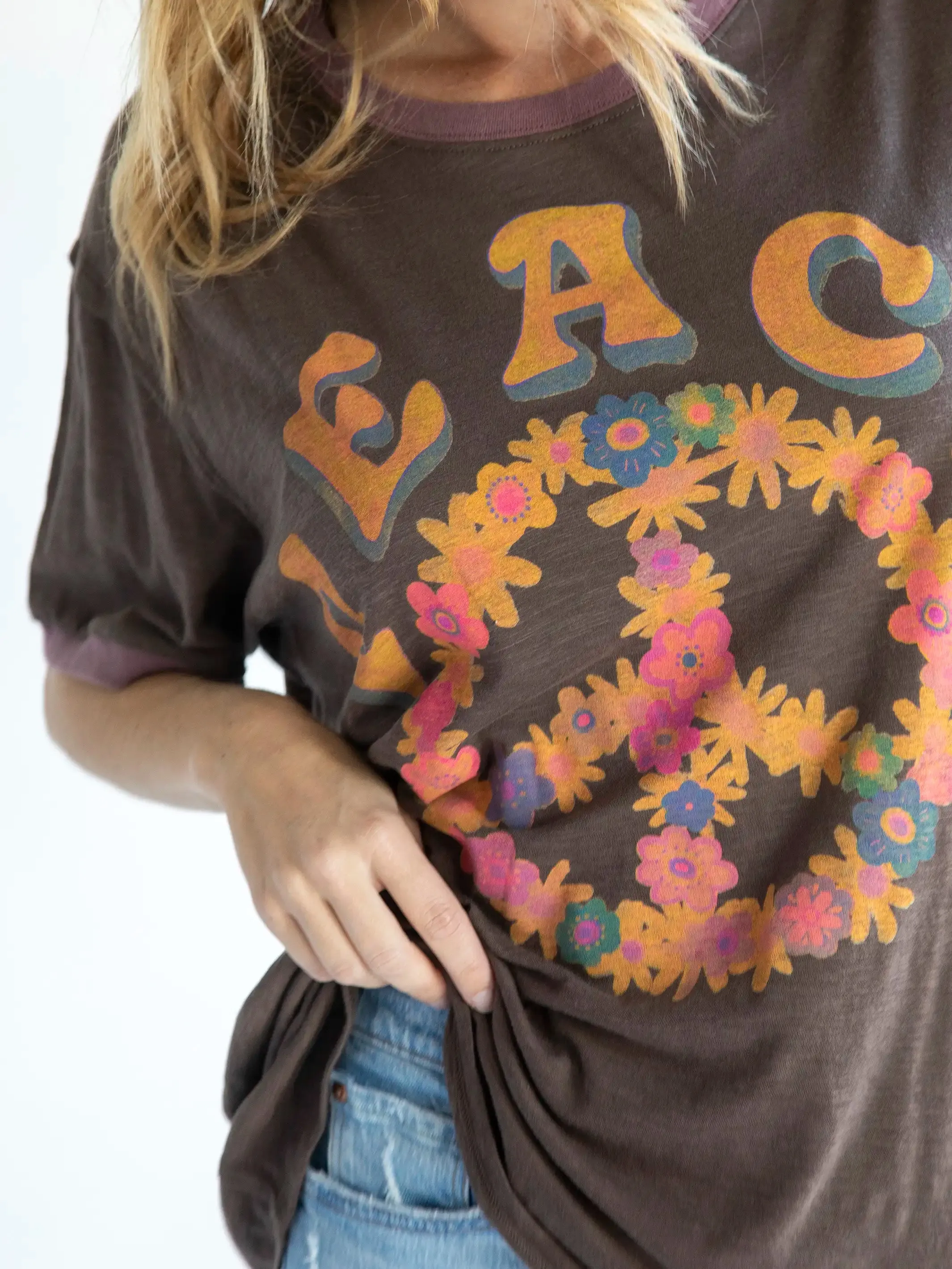 Ringer Oversized Tee Shirt - Peace sold by NATURAL LIFE product image thumbnail 2