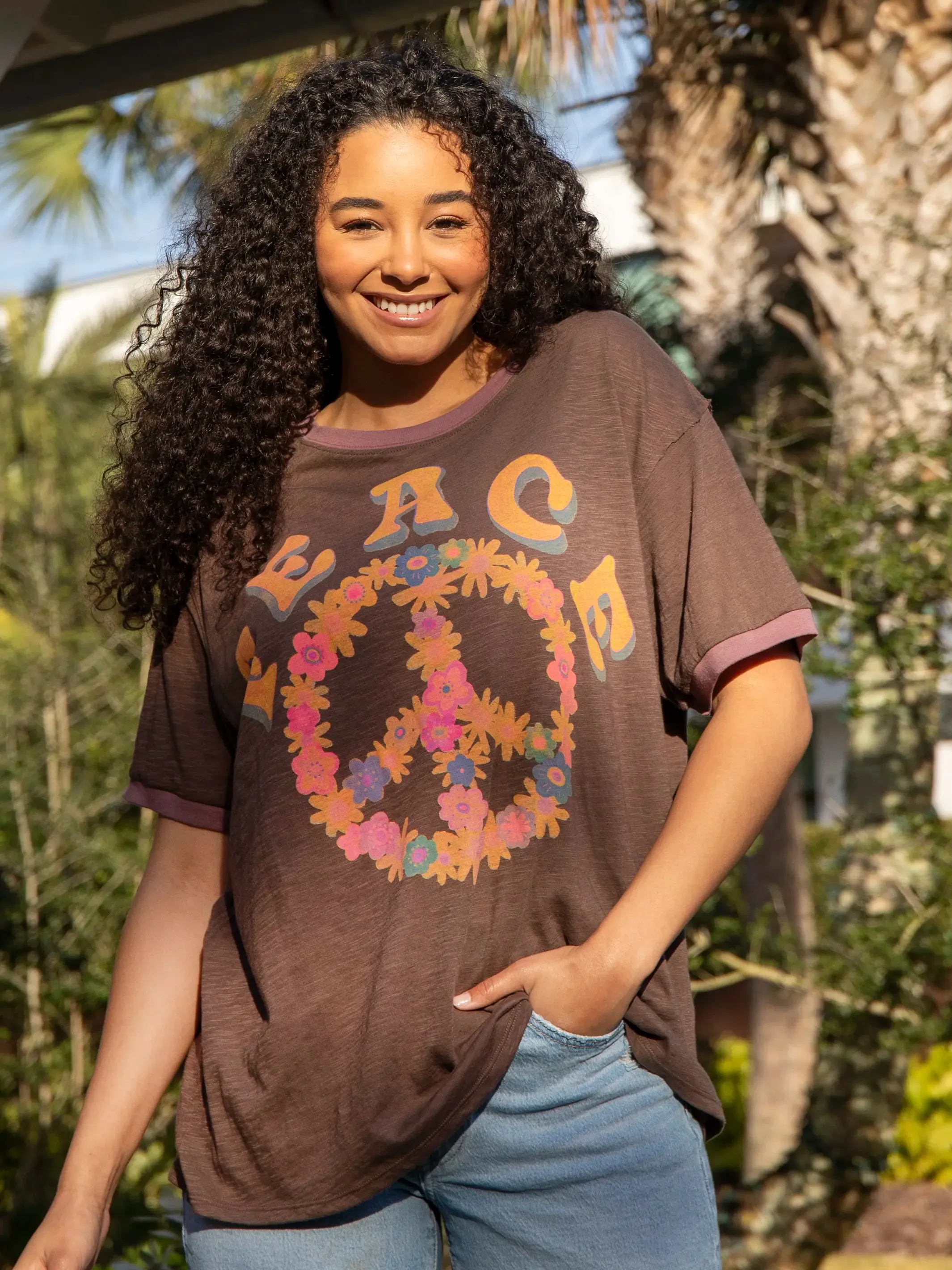 Ringer Oversized Tee Shirt - Peace sold by NATURAL LIFE