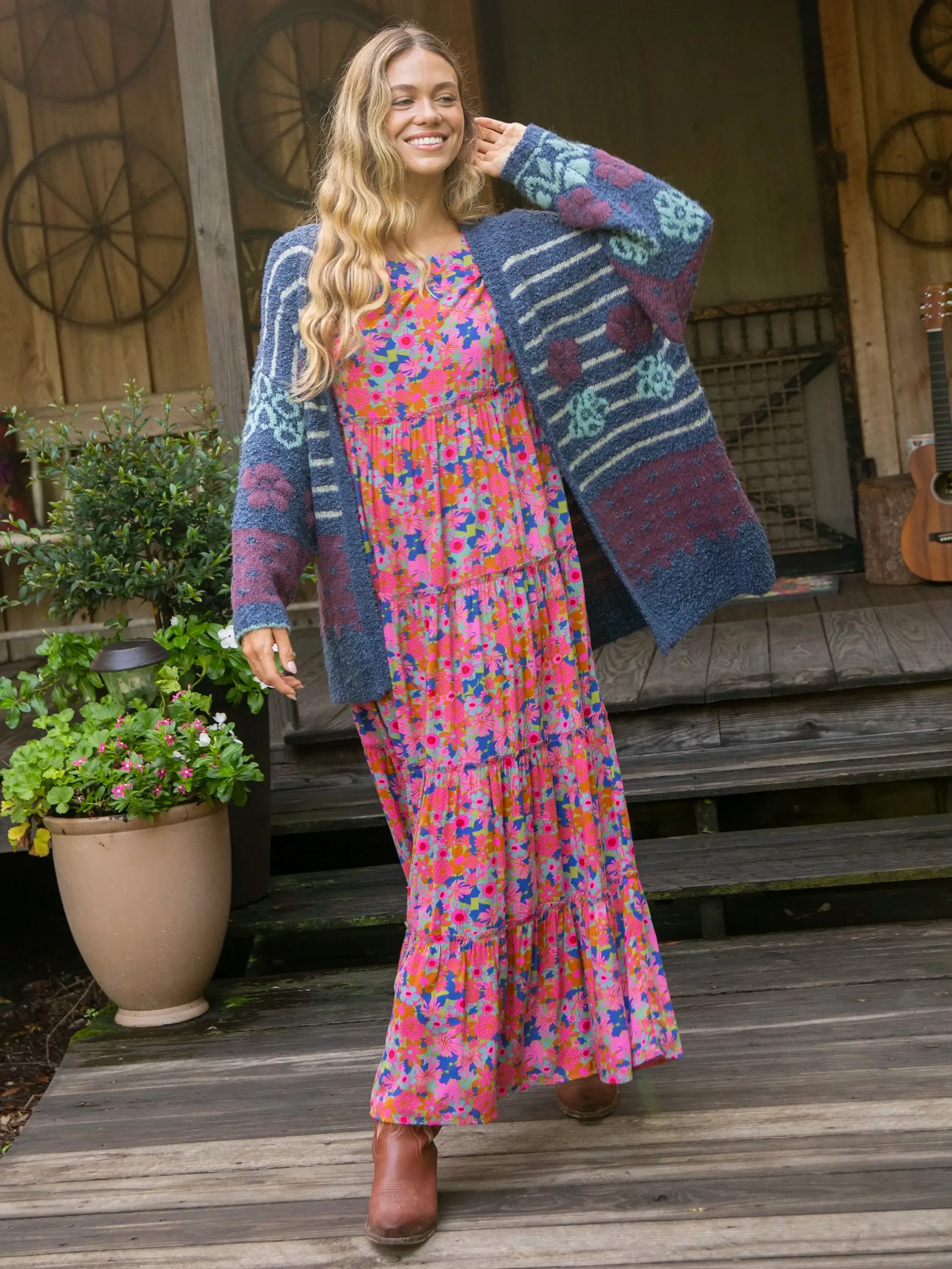 Calla Jacquard Cardigan Sweater - Indigo sold by NATURAL LIFE product image thumbnail 2