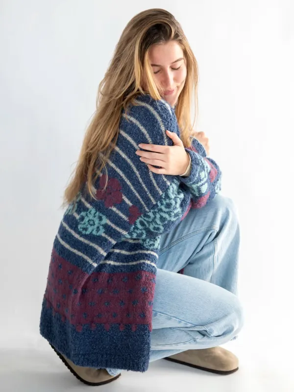 Calla Jacquard Cardigan Sweater - Indigo sold by NATURAL LIFE
