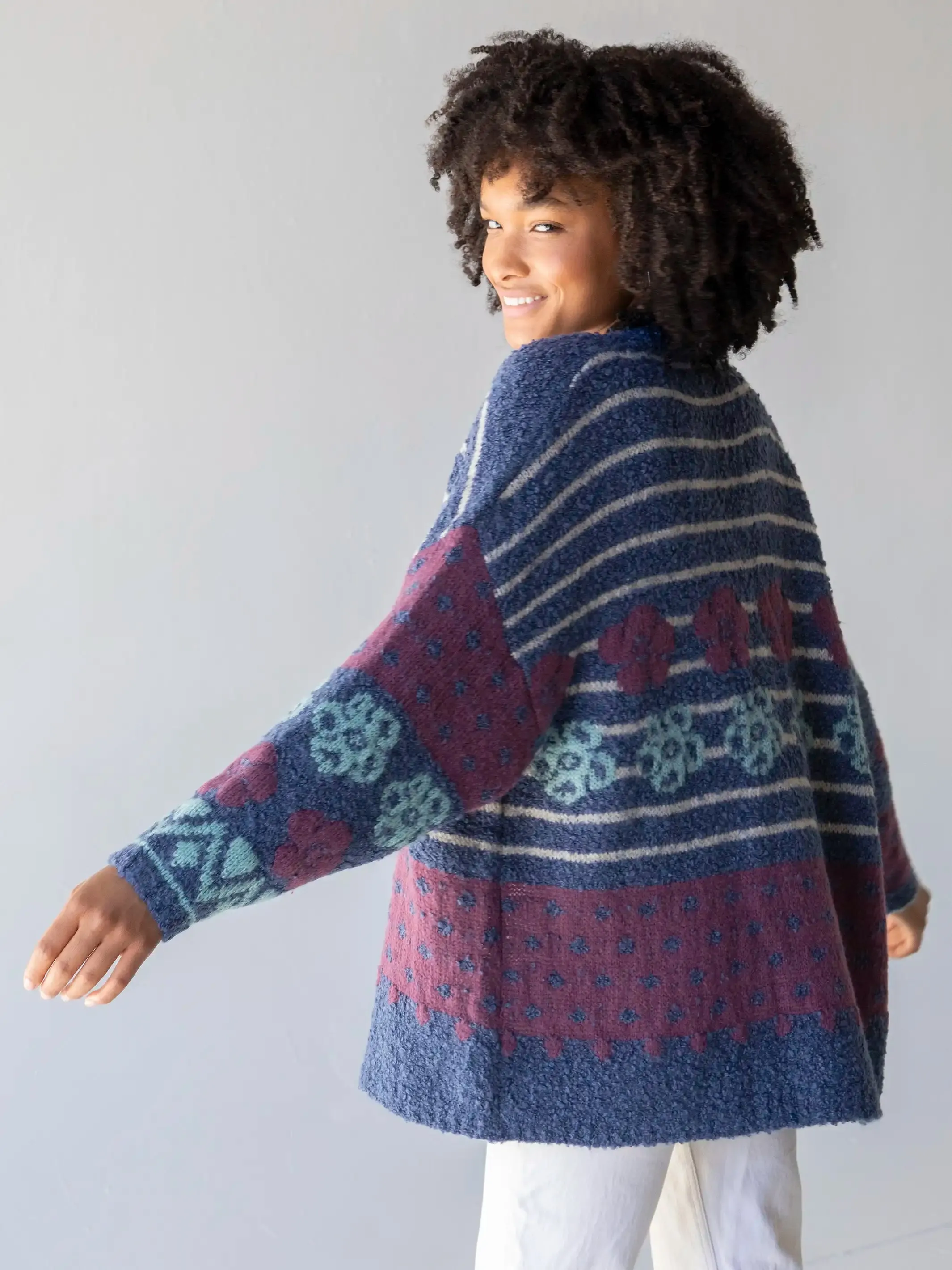Calla Jacquard Cardigan Sweater - Indigo sold by NATURAL LIFE product image thumbnail 4