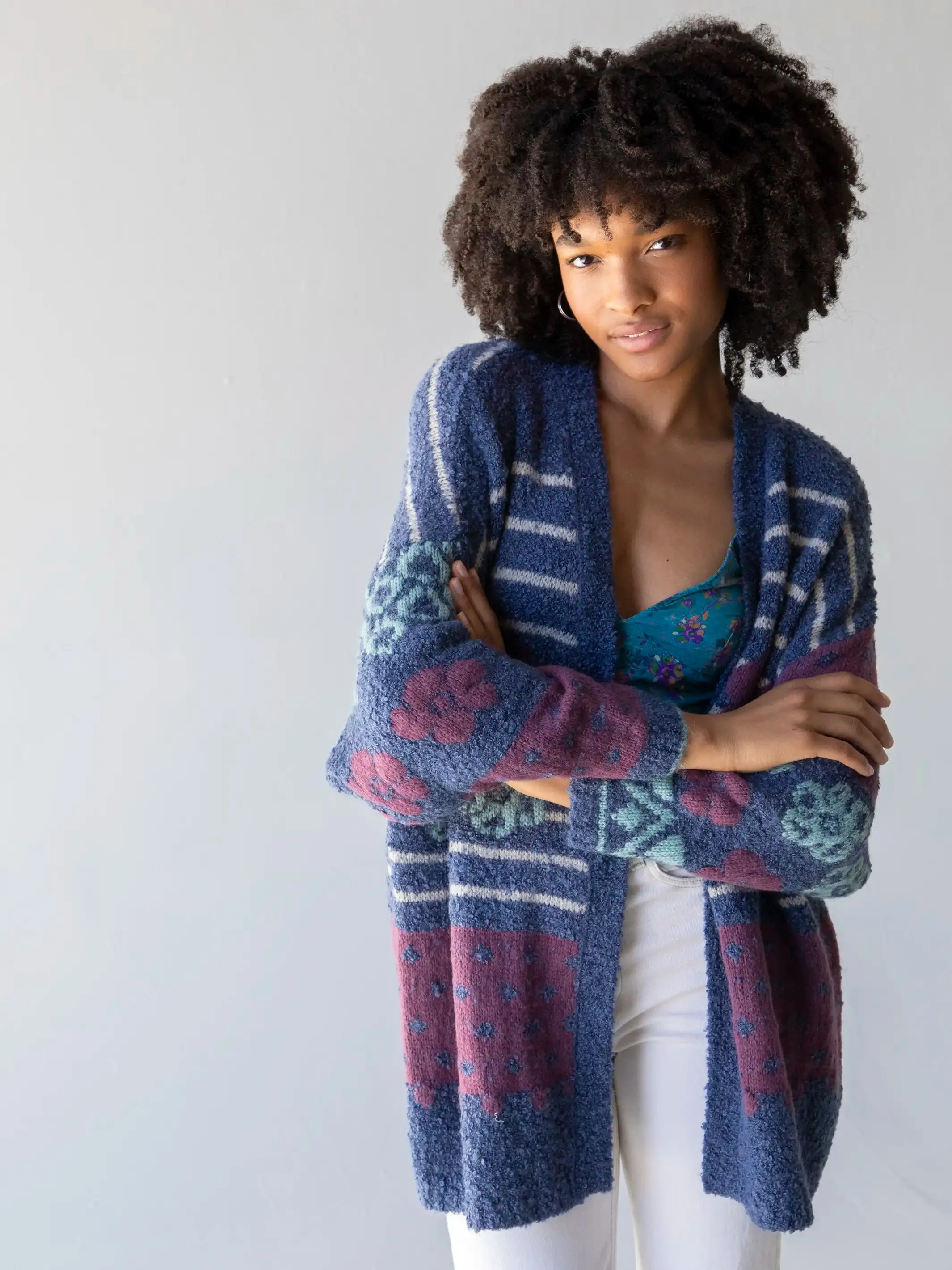 Calla Jacquard Cardigan Sweater - Indigo sold by NATURAL LIFE product image thumbnail 3